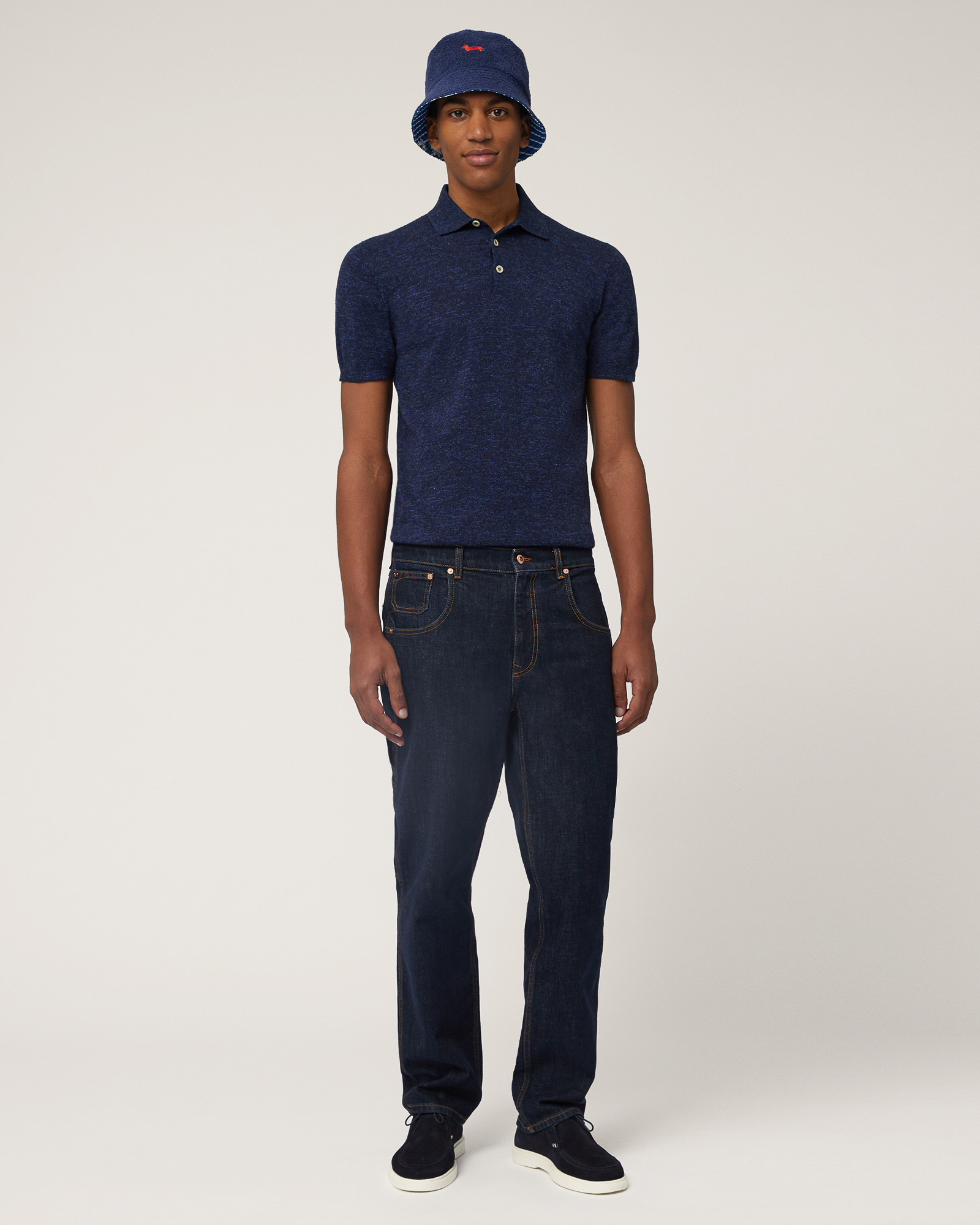 Poloshirt aus geflammtem Tweed, Marineblau, large image number 3