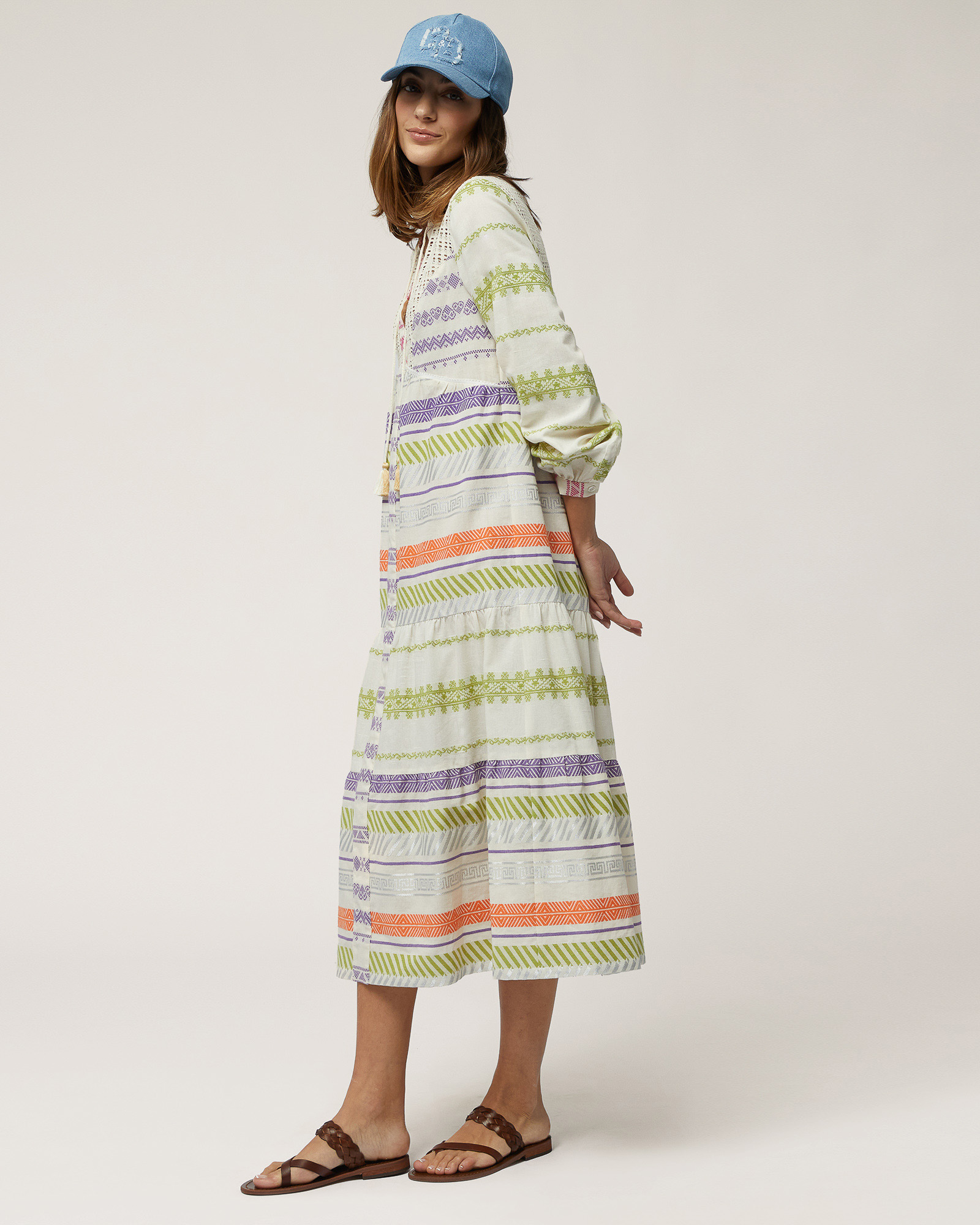 Vestido largo con bandas en jacquard, Ciclamen claro, large image number 3