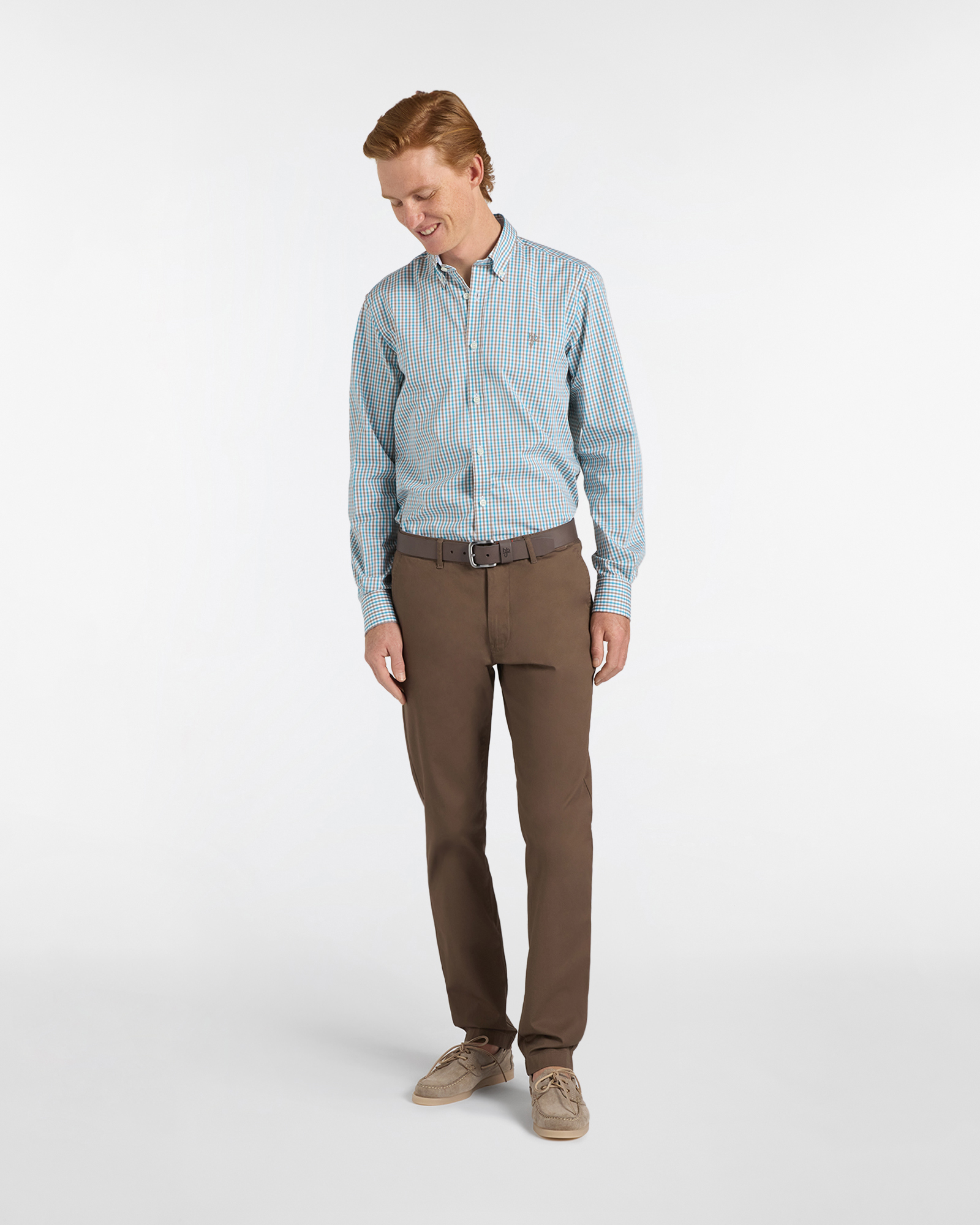 Chino Uomo Narrow in Tessuto Dobby, Marrone chiaro, large image number 3