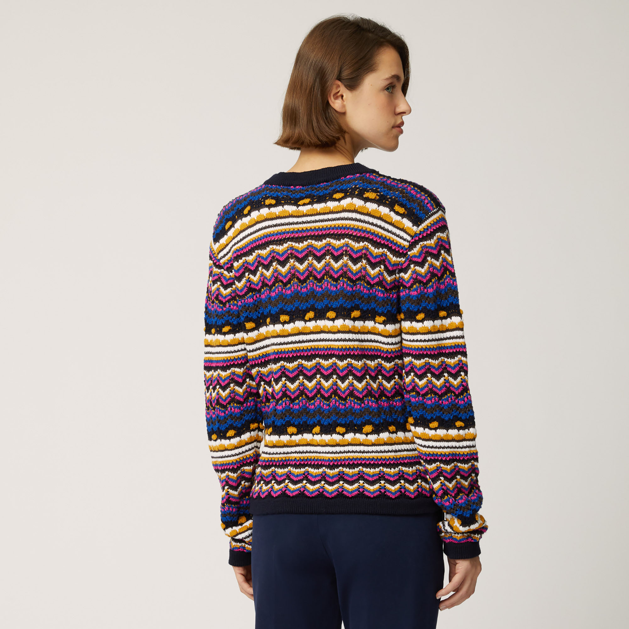 Wool Crew-Neck Pullover With Multicolored Pattern