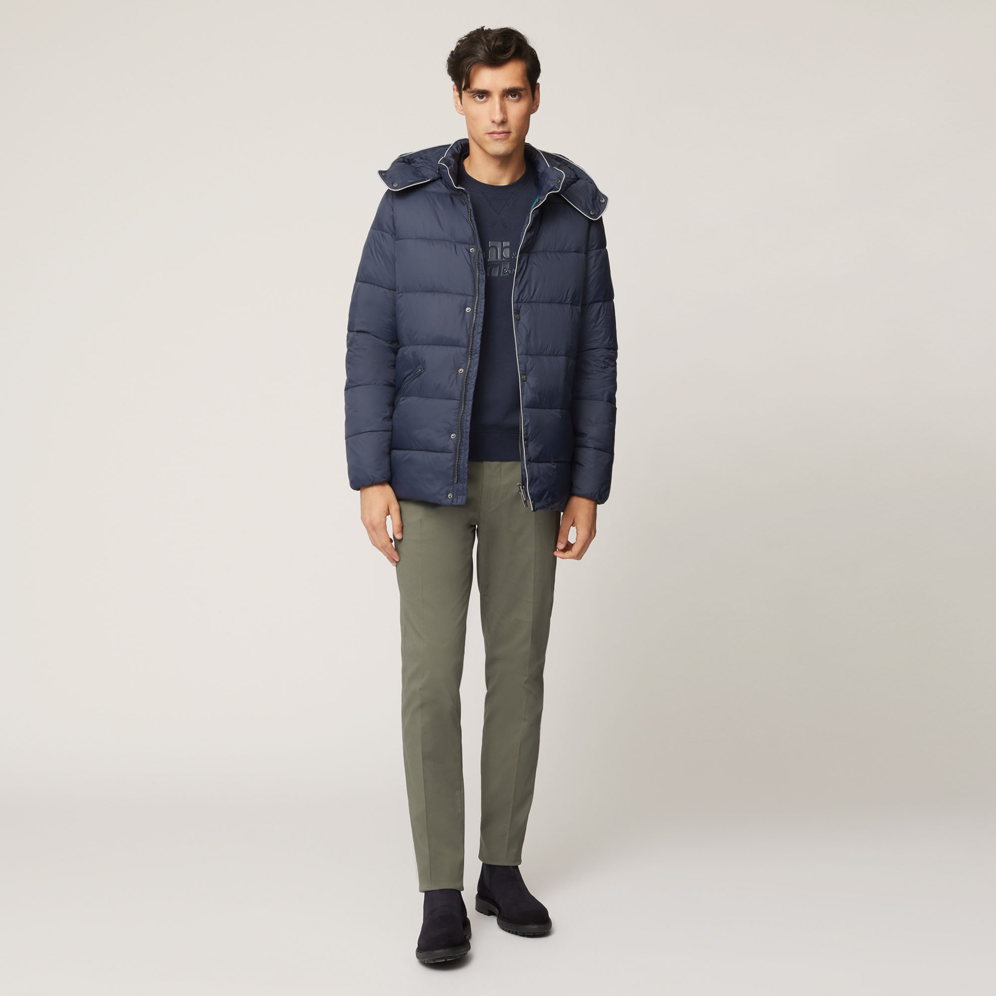 Giubbotto Dritto Con Cappuccio E Piping A Contrasto, Light Blue, large image number 3