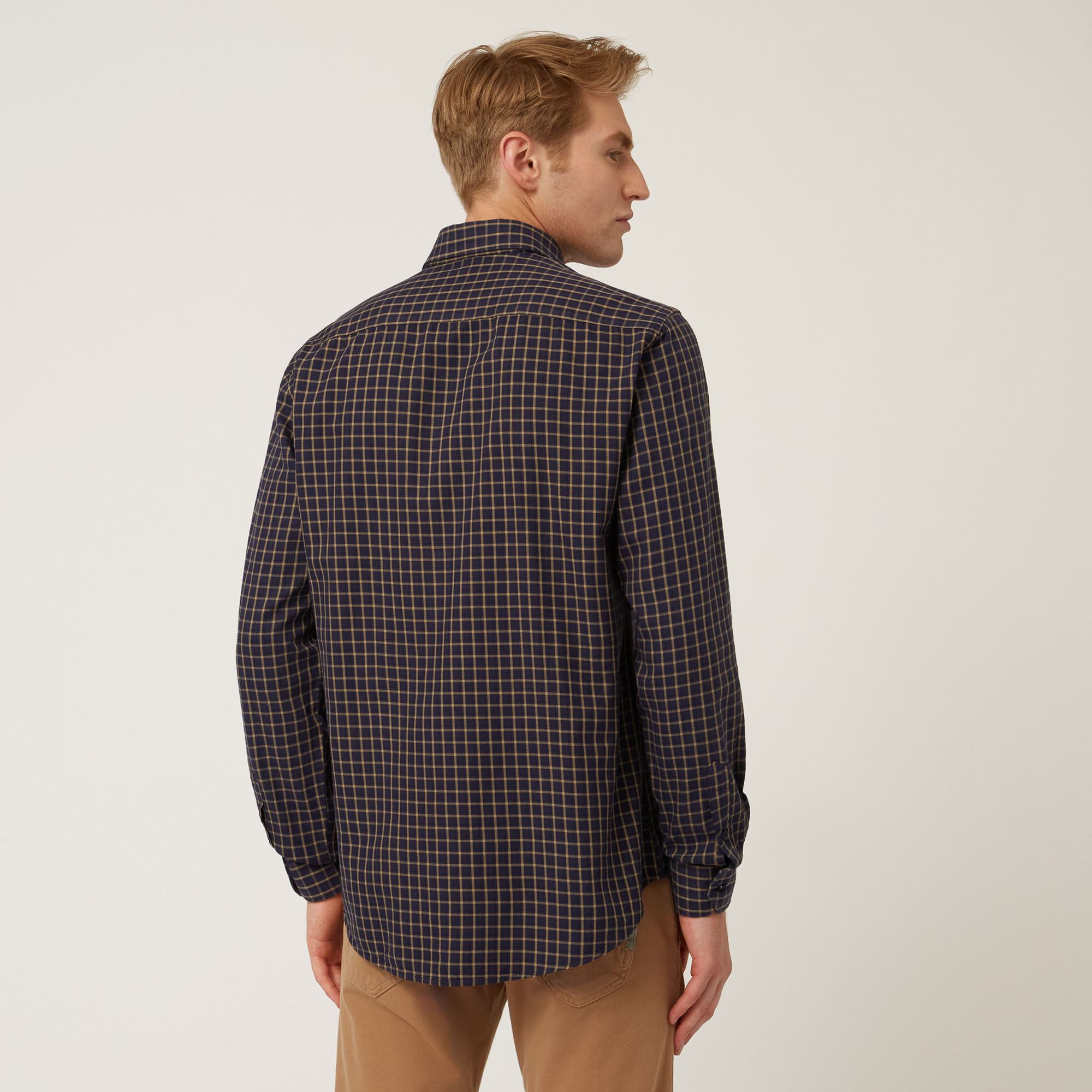 Camicia In Cotone A Quadretti, Blu Navy, large image number 1