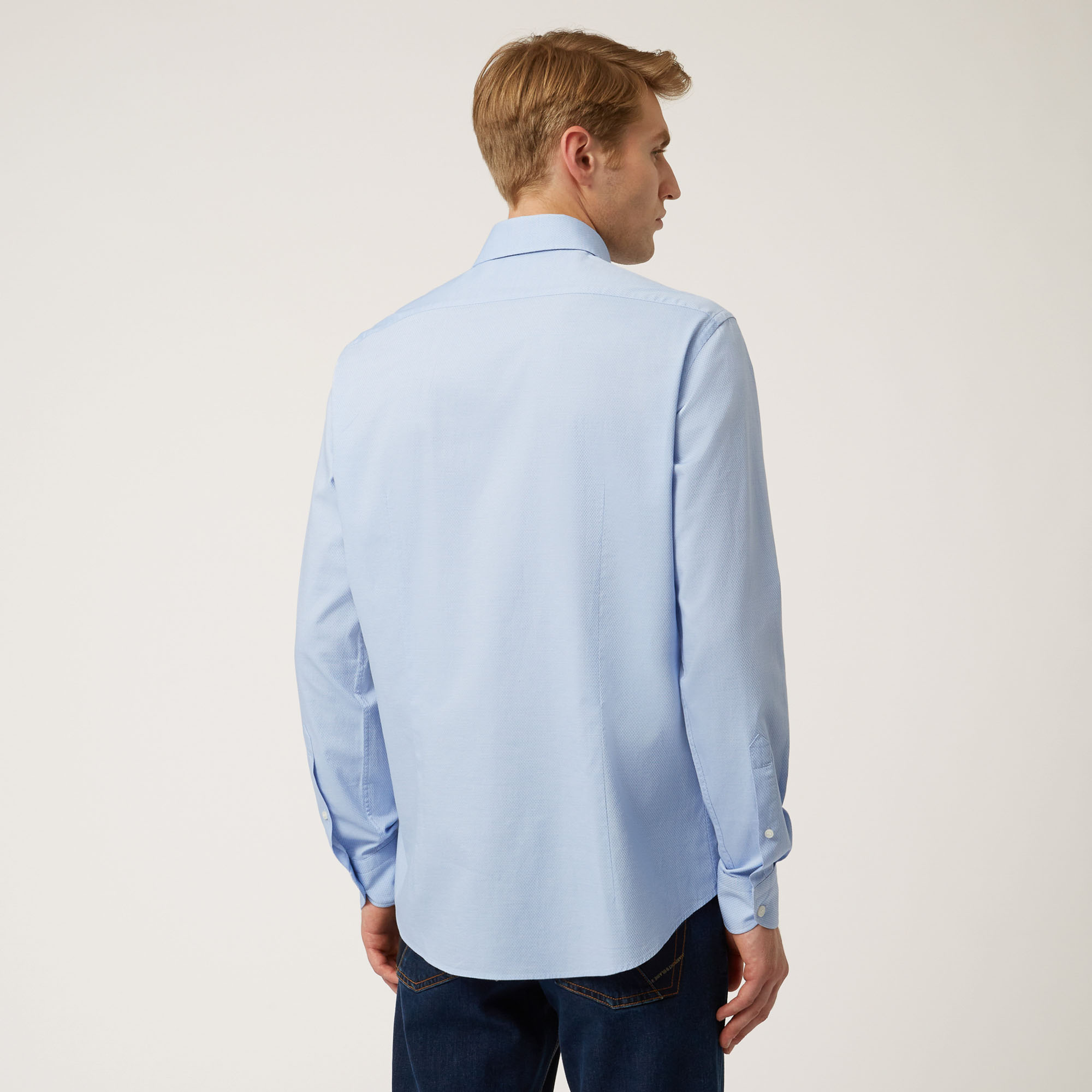 Camicia In Cotone Custom Fit, Azzurro, large