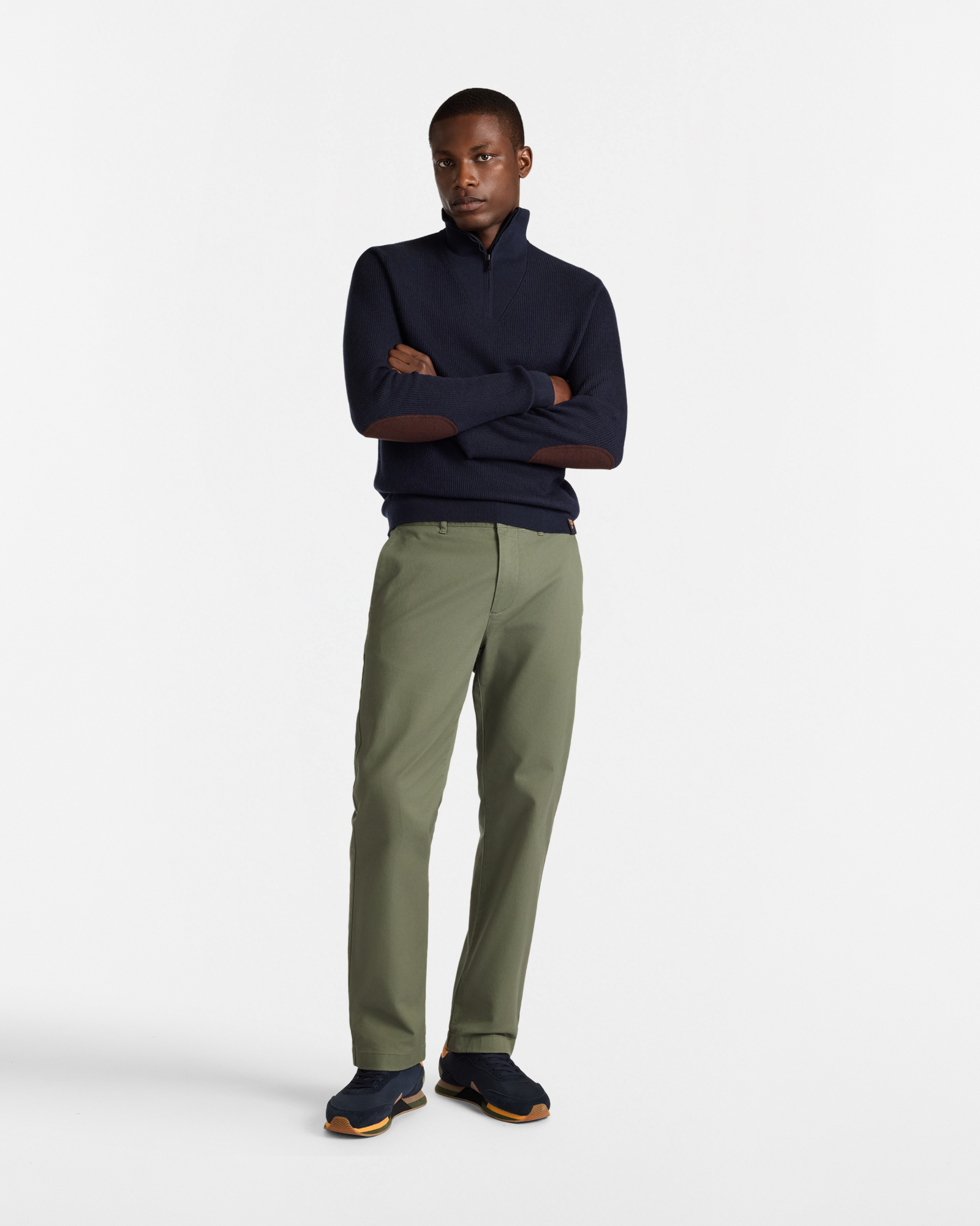 Half Zip Ribbed Sweater with High Collar, Dark Blue, large image number 3