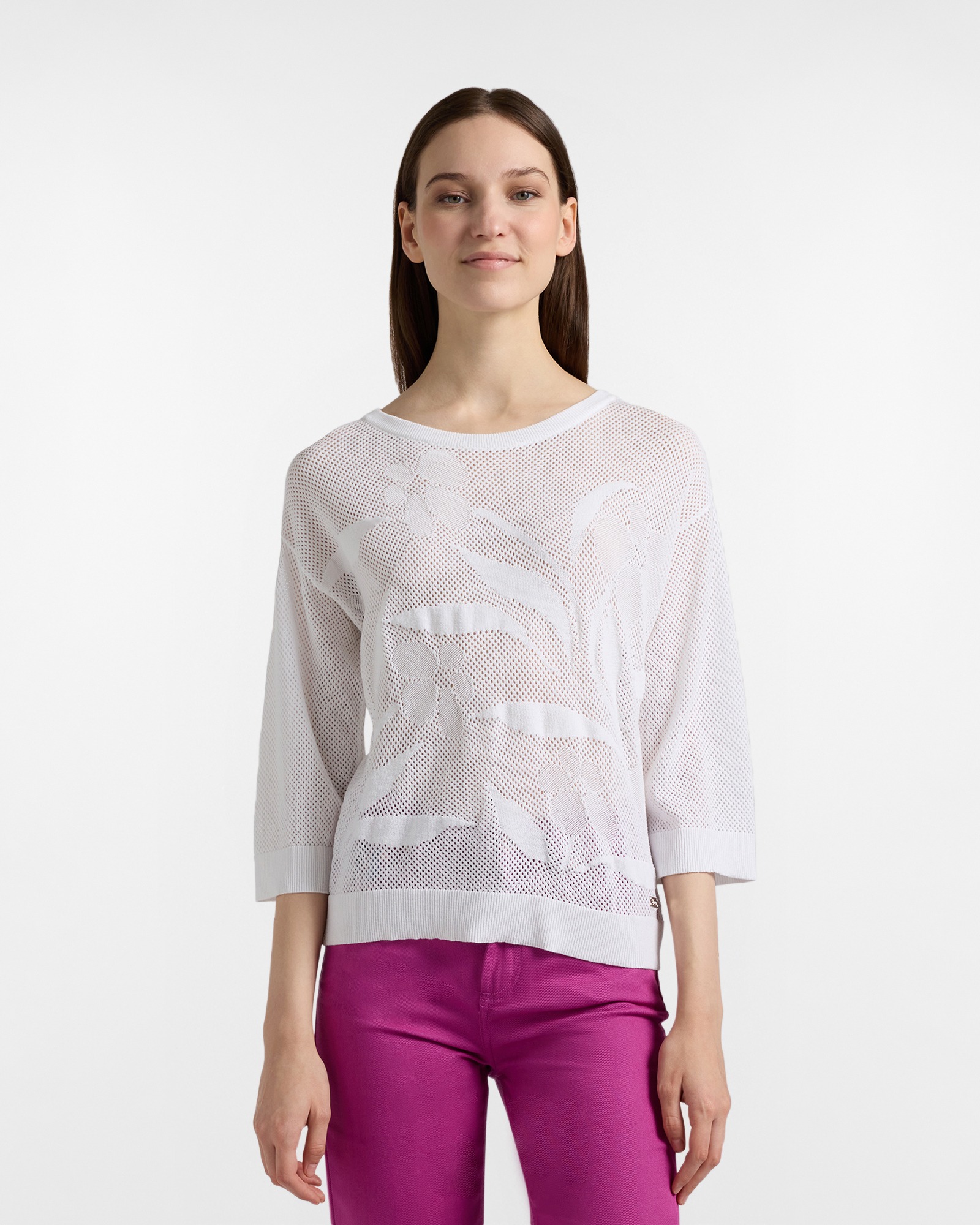 Mesh-look top with embroidery