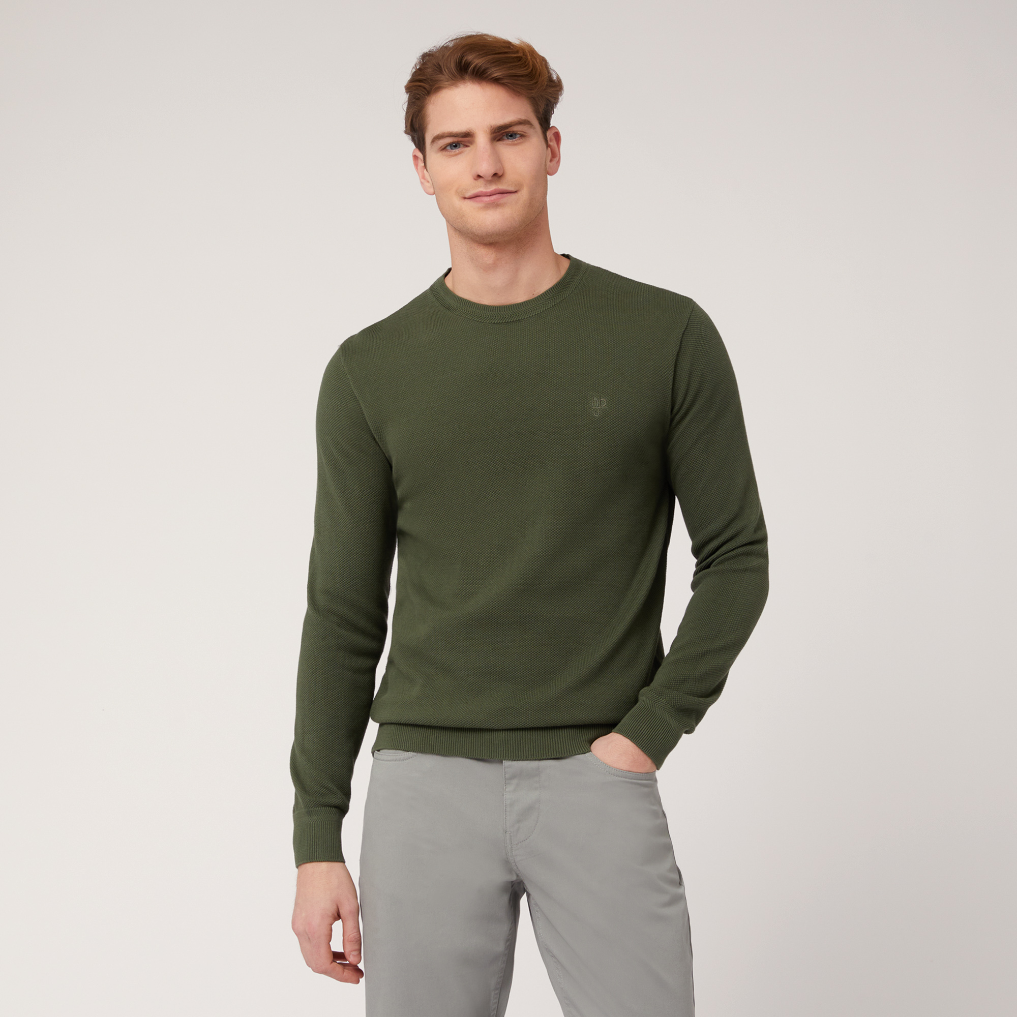 Pullover Girocollo Texture 3D, Verde, large image number 0