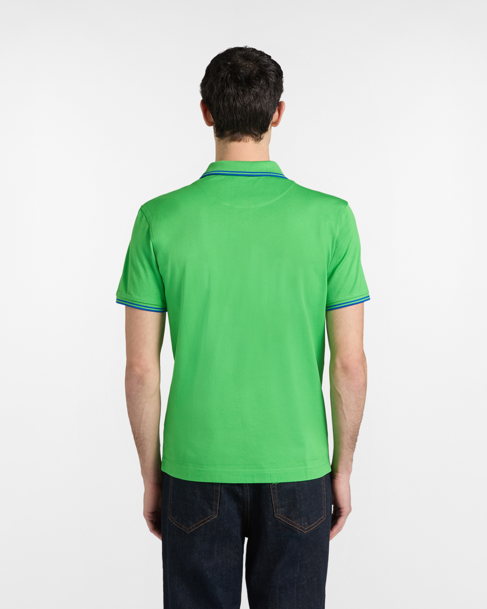 Polo de hombre con detalles de rayas en contraste, Verde, large image number 1