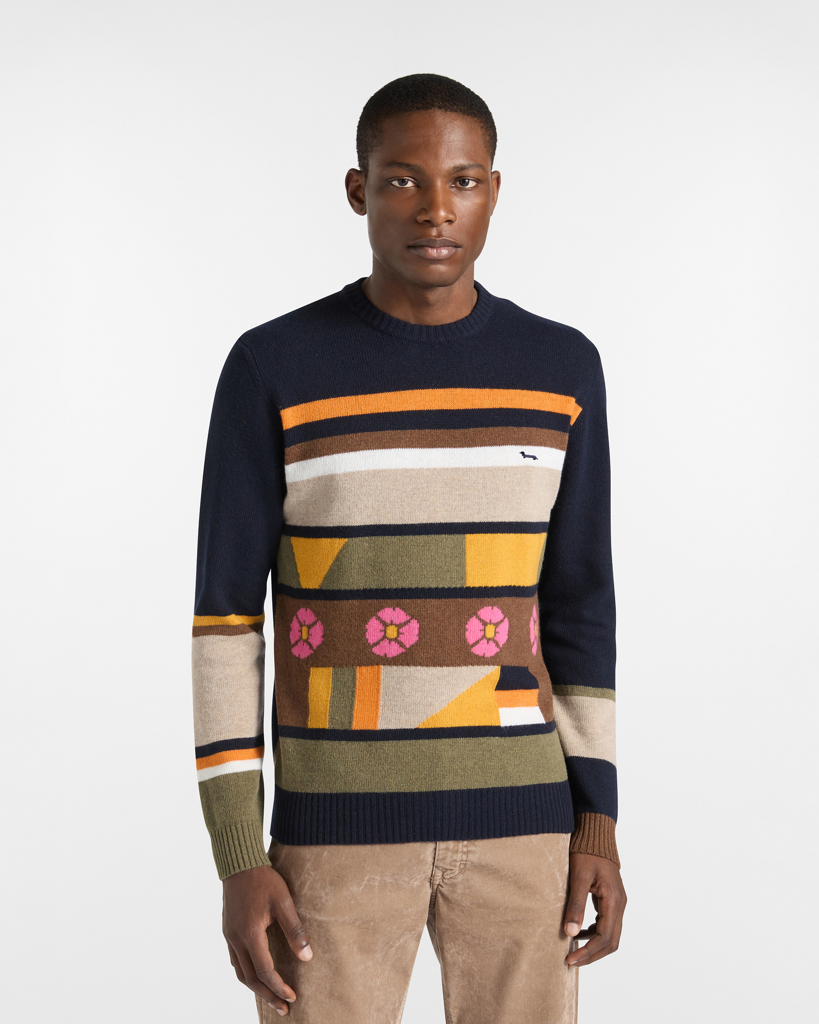 Pullover Colorblock mit Blumen, Navyblau, large image number 0