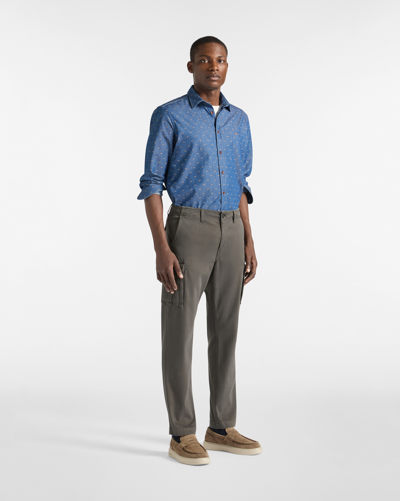 Pantalon Cargo En Coton Stretch, Vert, large image number 3