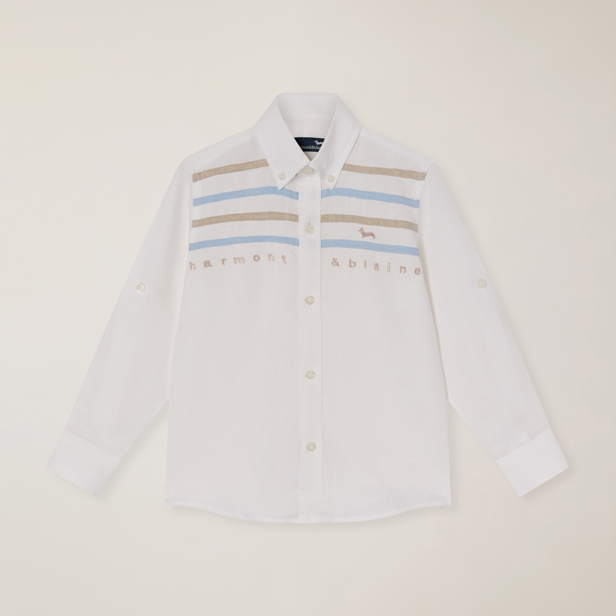 Camisa de lino con bandas a contraste 