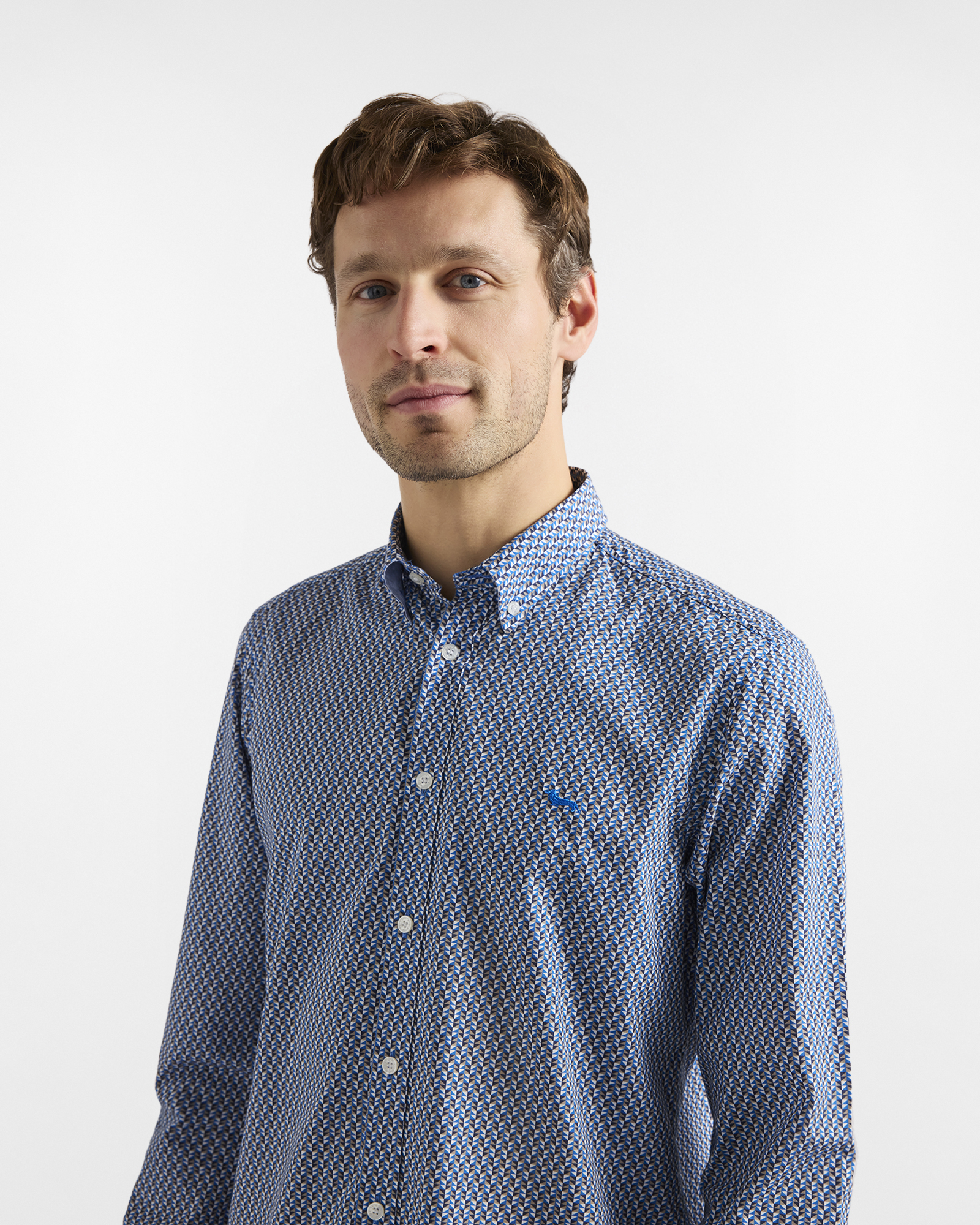 Camicia micro stampa narrow fit, Blu, large image number 2