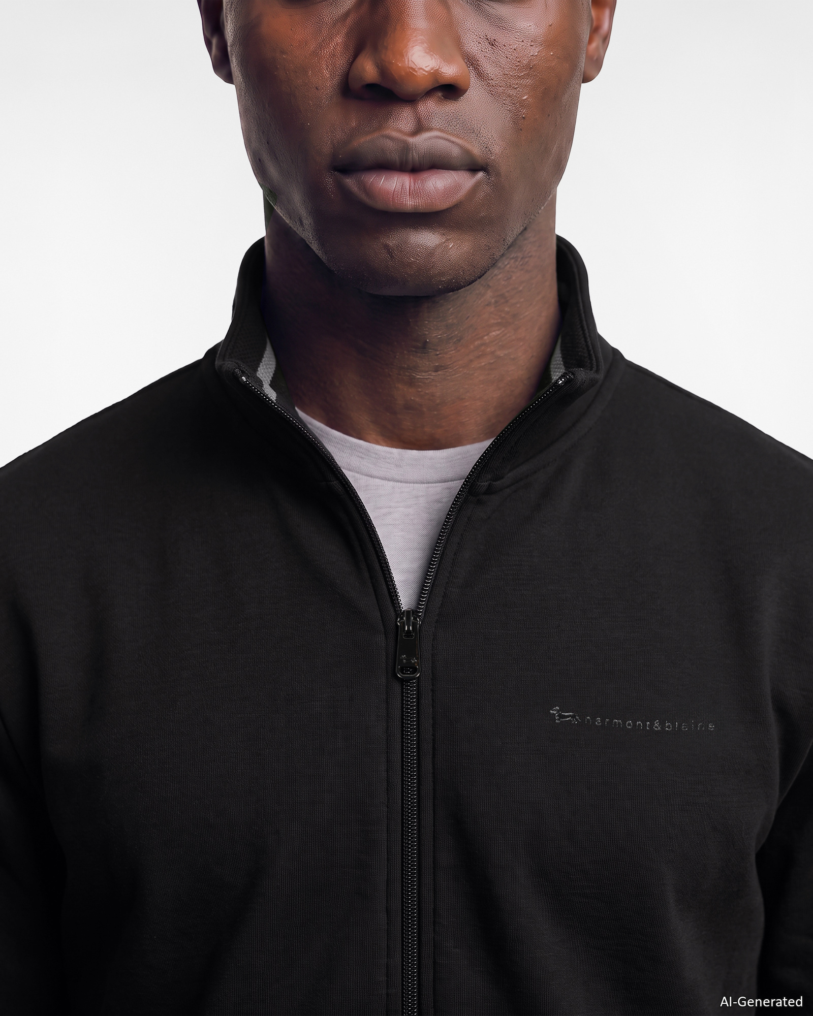 Men&rsquo;s full-zip hoodie in brushed fleece with black contrast detailing, BLACK, large