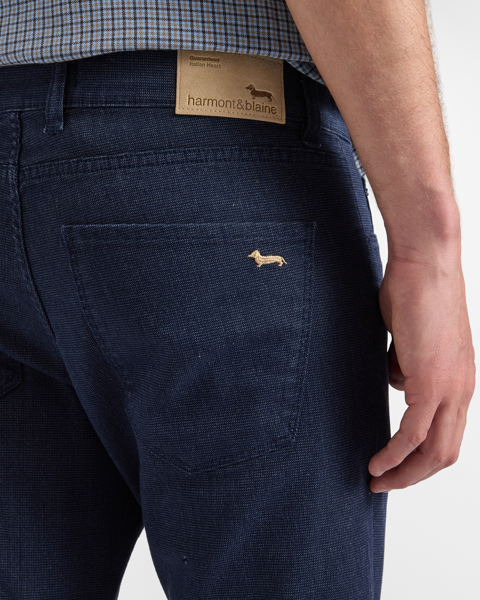 Men&rsquo;s slim-fit stretch cotton 5-pocket trousers Made in Italy, NAVY BLUE, large