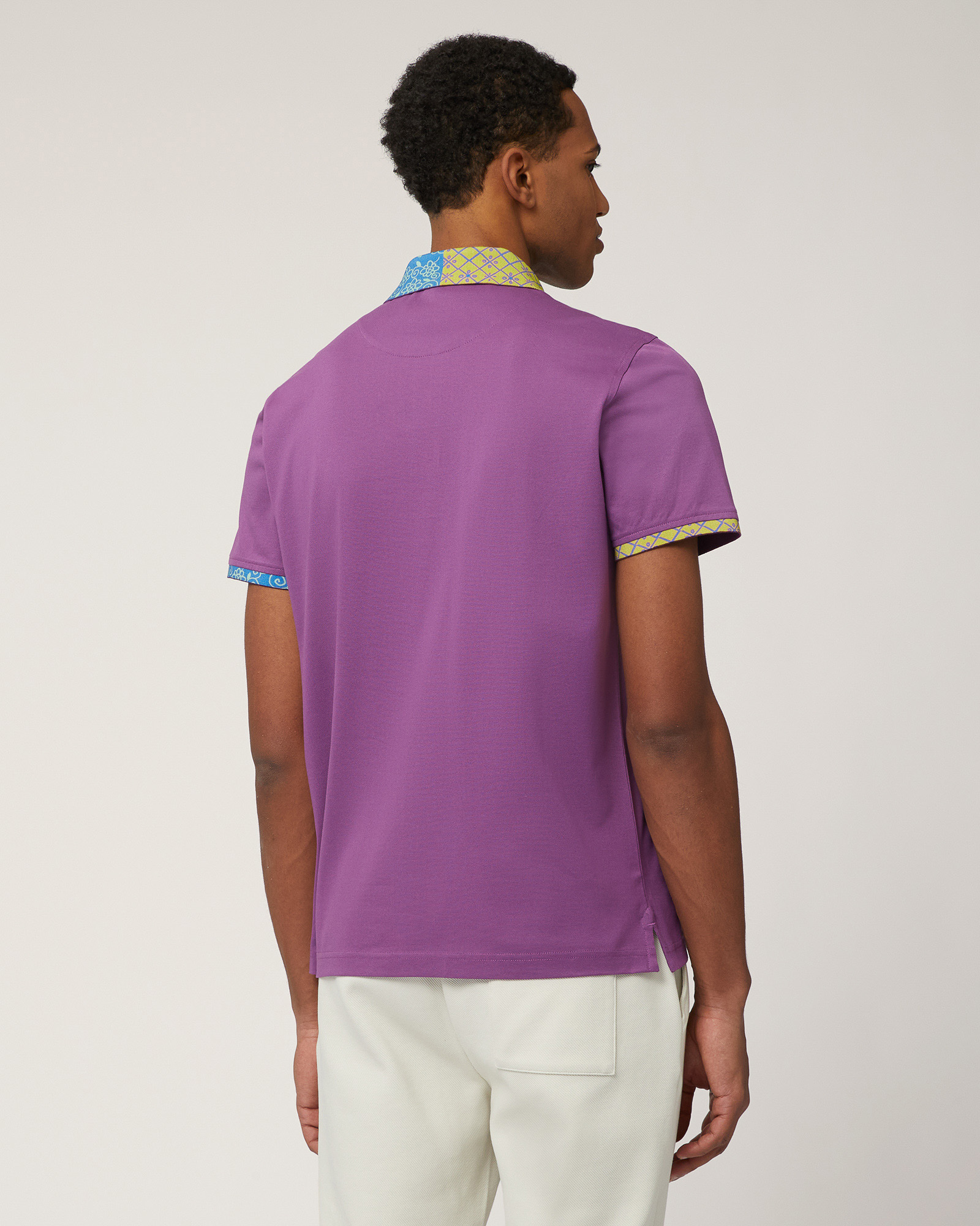 Cotton Polo with Double Print, Violet, large image number 1