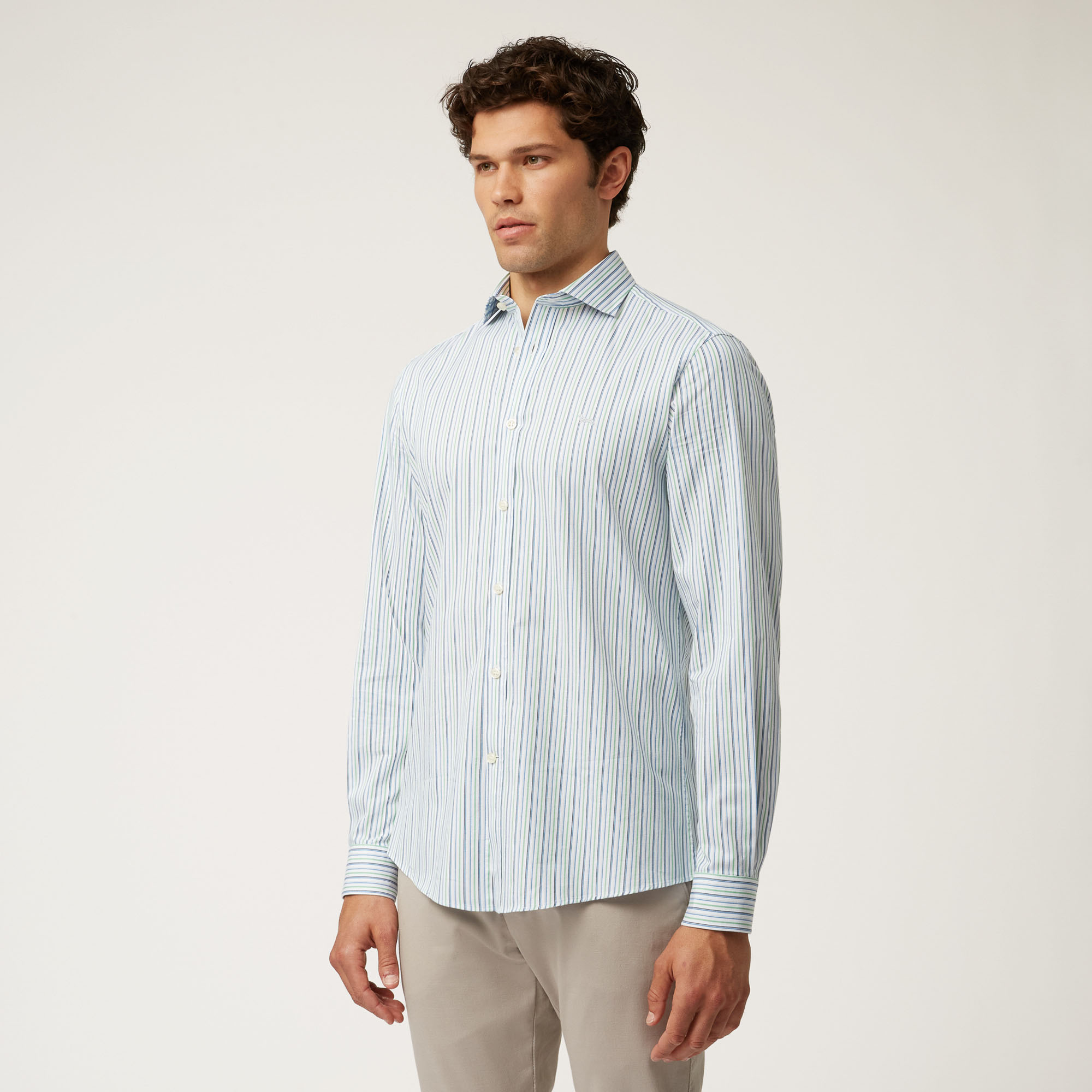 Camicia A Righe Con Interni A Contrasto, Bianco, large image number 0