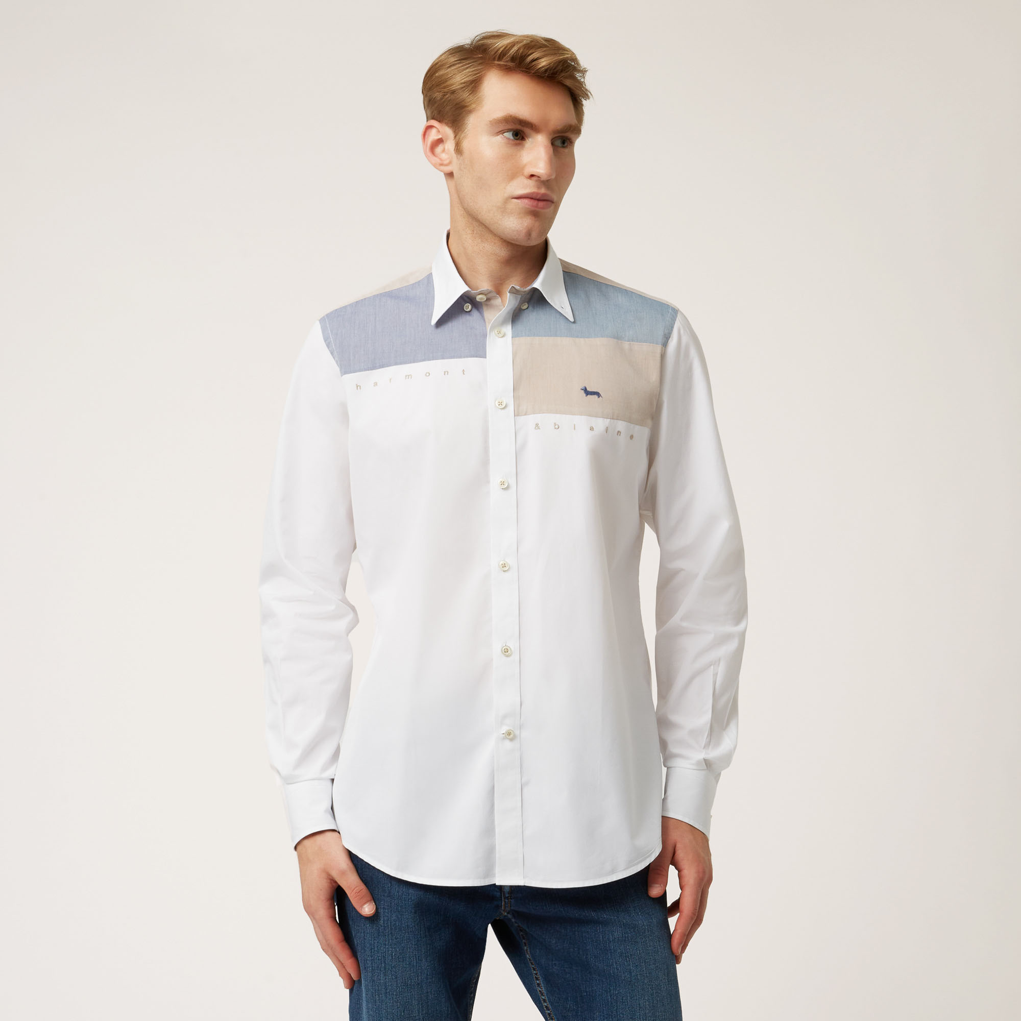 Camicia Con Patch E Lettering A Contrasto, Bianco, large image number 0