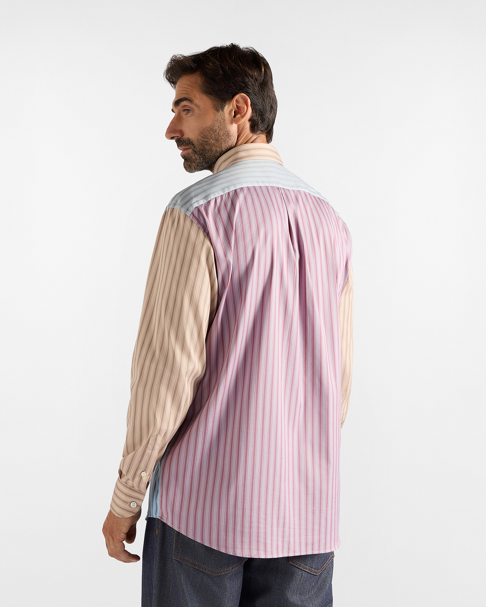 Camisa Piazzetta de hombre de rayas patchwork Classic Fit, AZUL CLARO, large