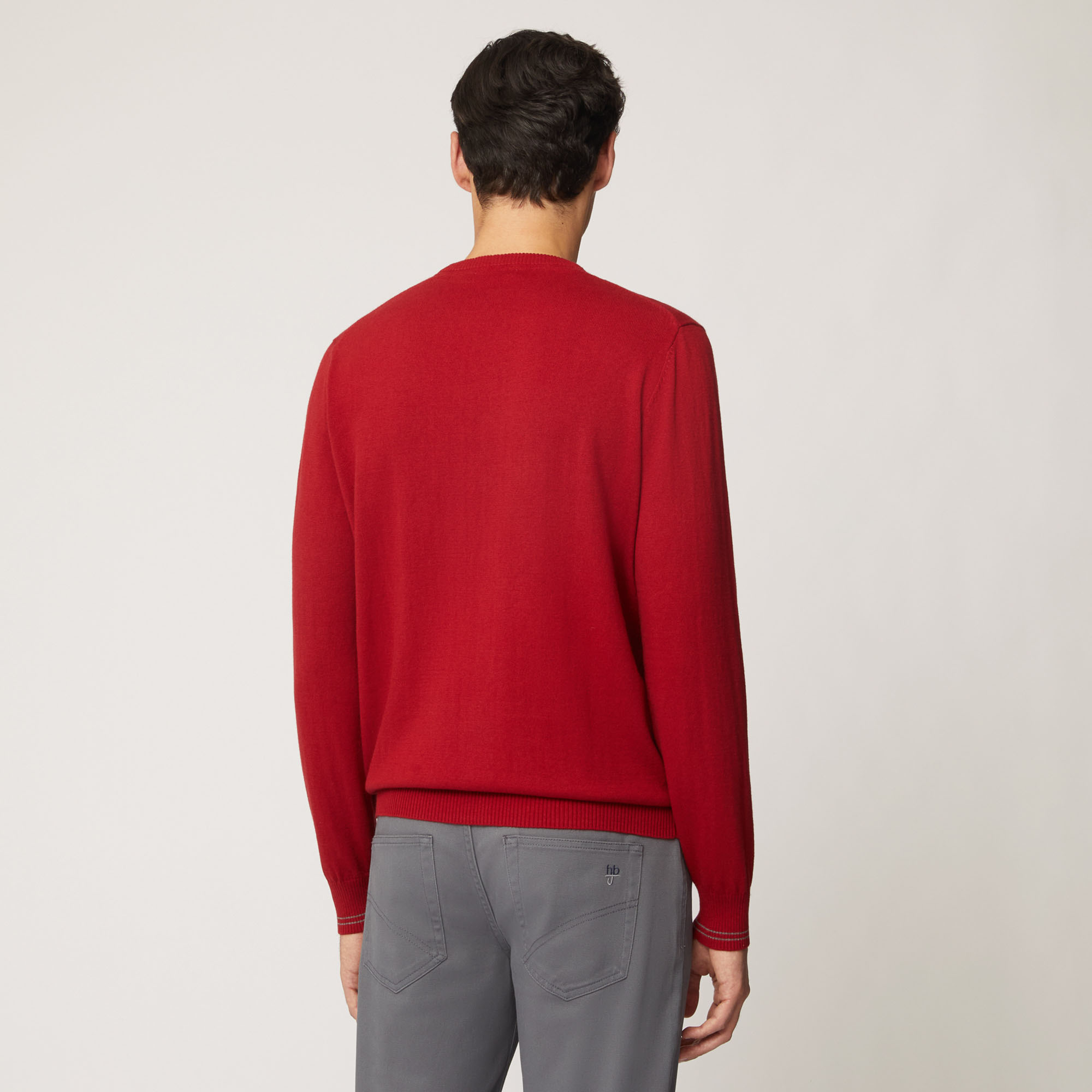 Pullover Girocollo Con Dettaglio A Contrasto Sui Polsi, Rosso, large image number 1