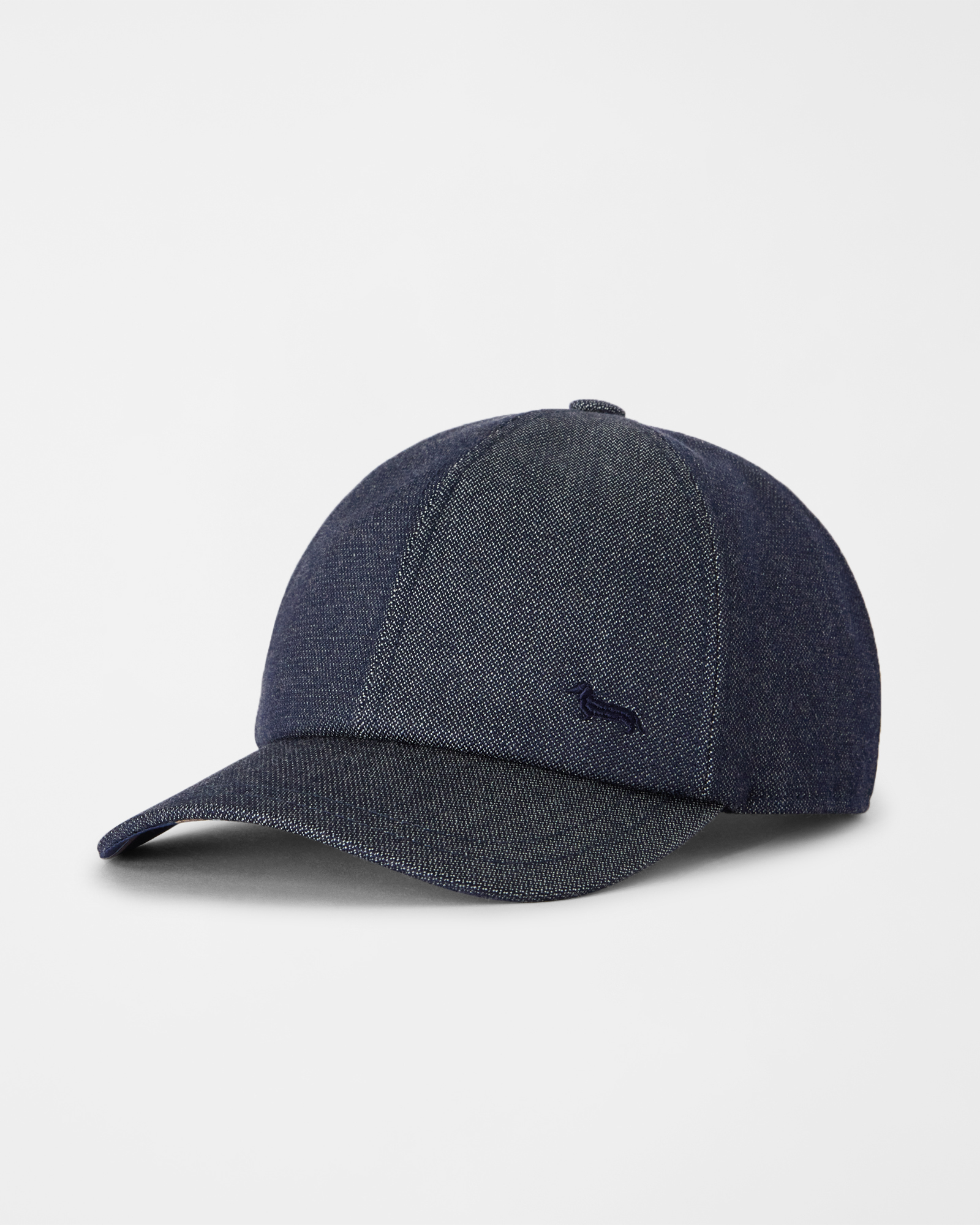 Men&rsquo;s mixed-material baseball cap in wool and cotton blend, DENIM BLUE, large