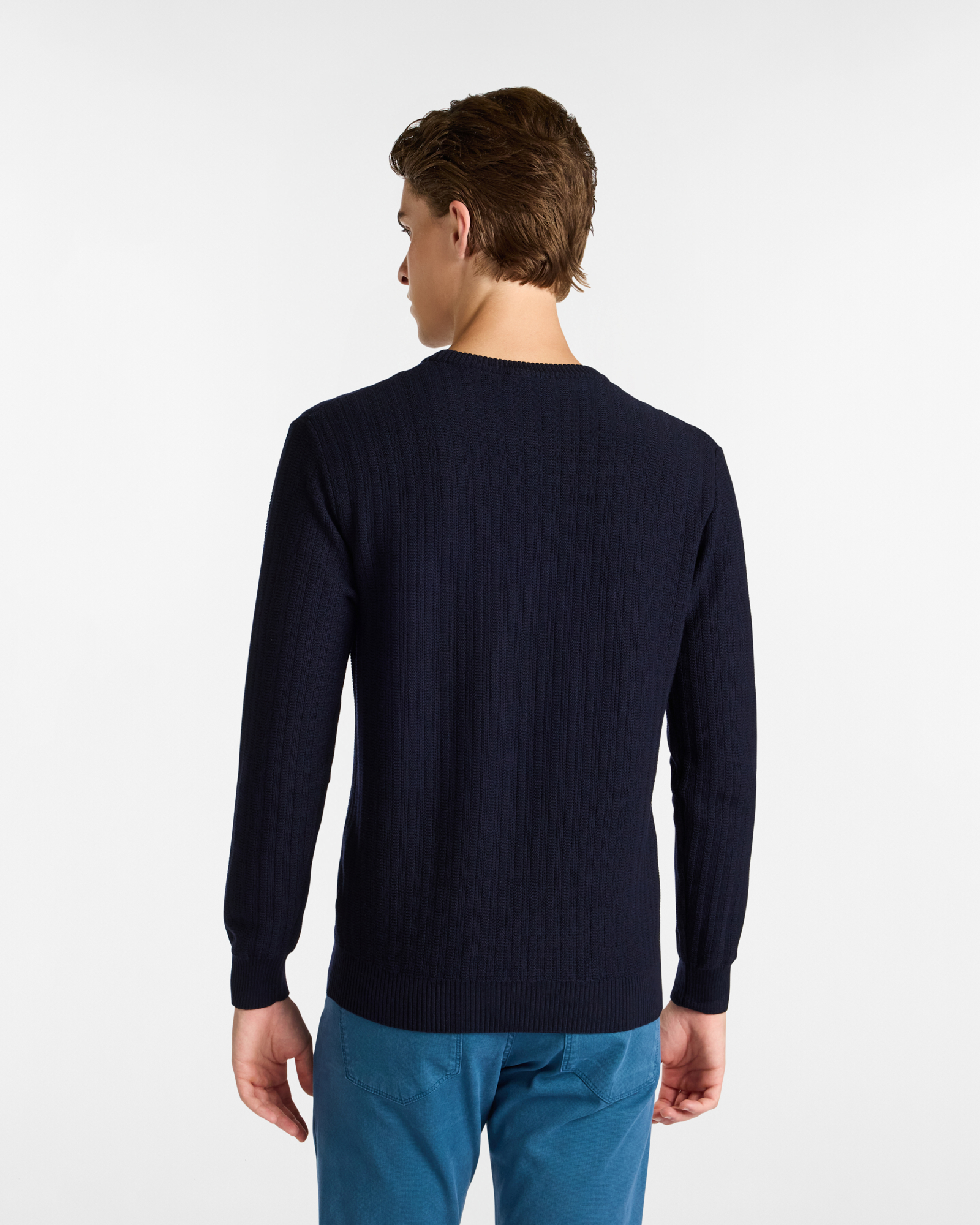 Ribbed Wool Pullover, Navy Blue, large image number 1