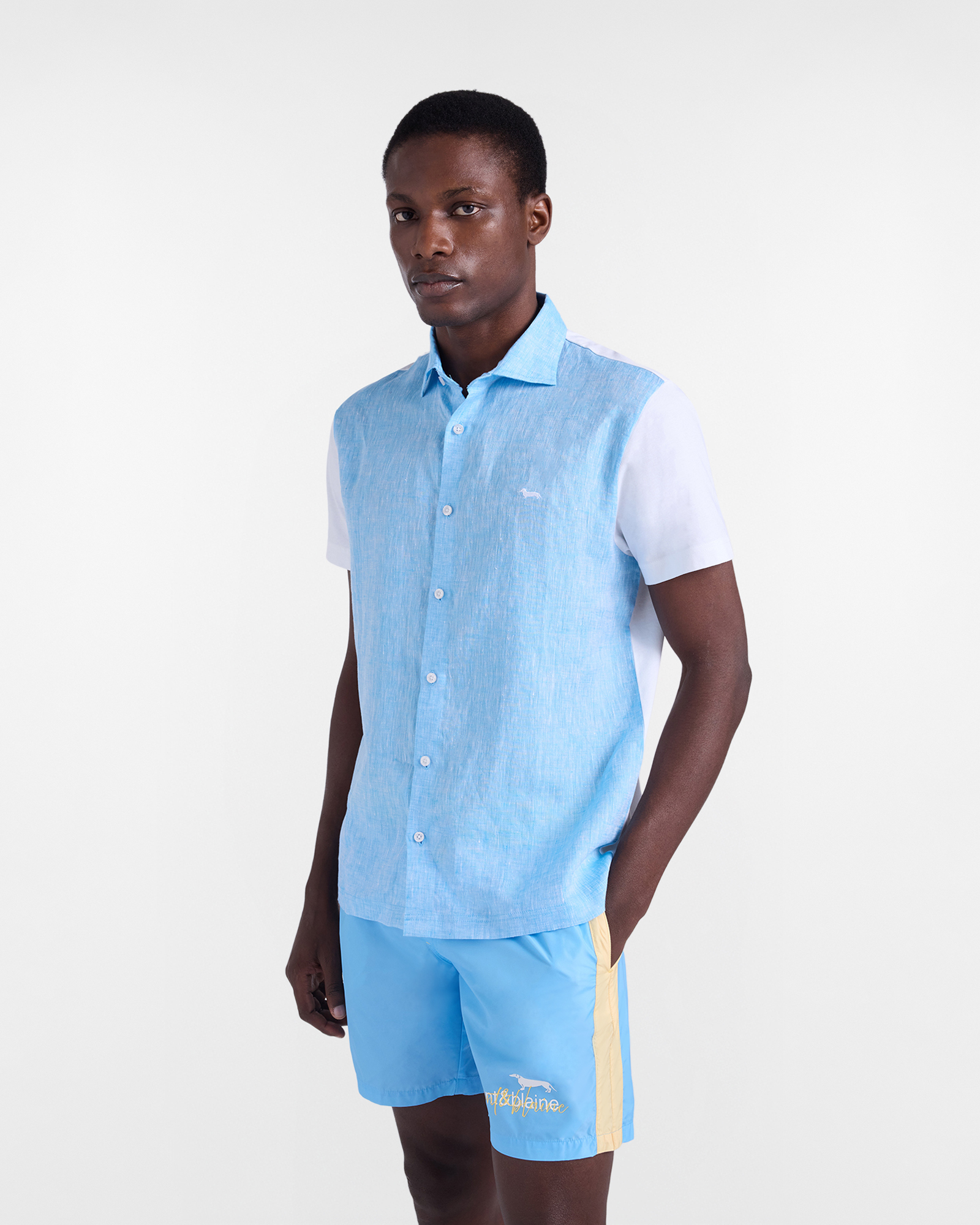 Men's linen and jersey polo shirt