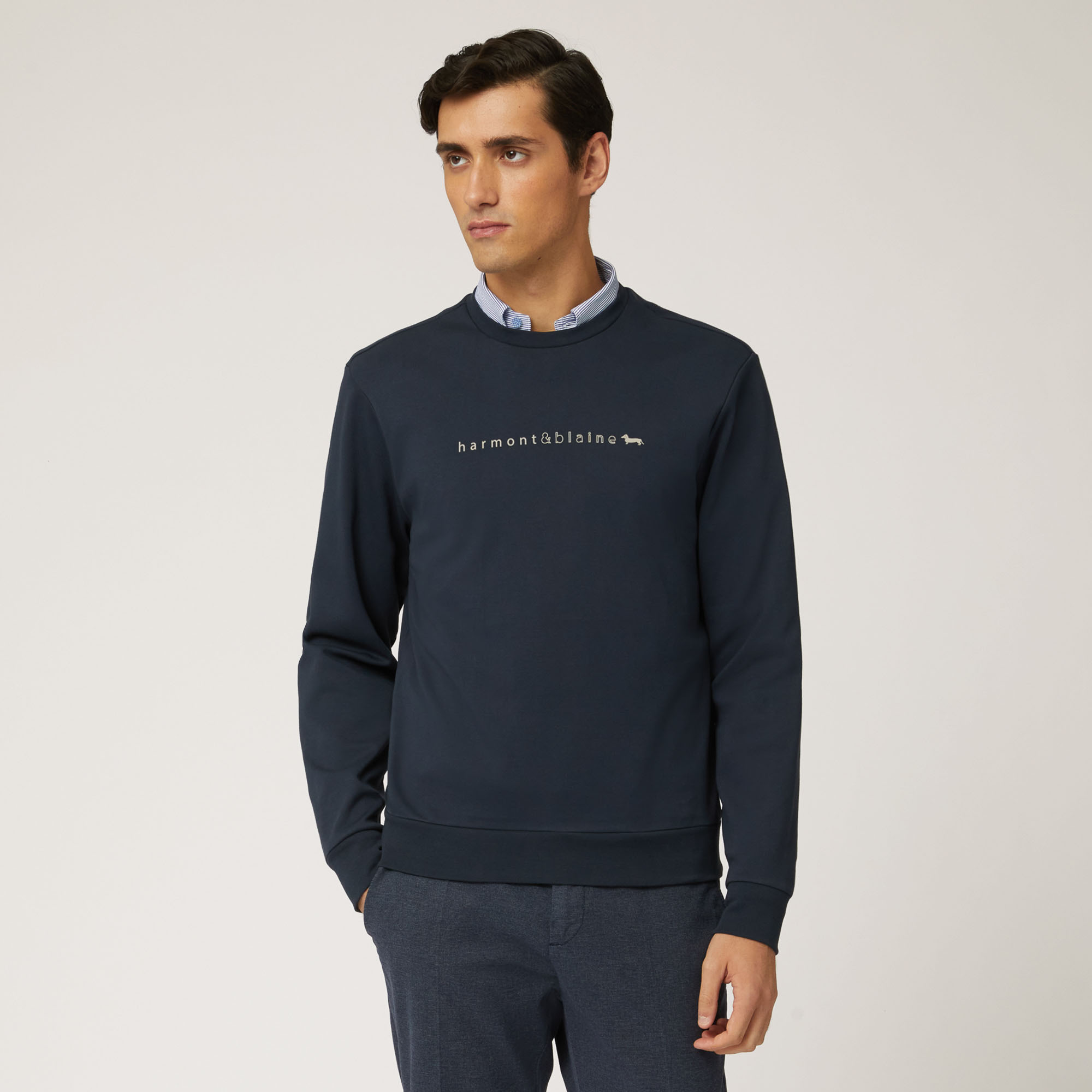 Felpa Girocollo Con Lettering E Logo 3D A Contrasto, Blu Navy, large image number 0