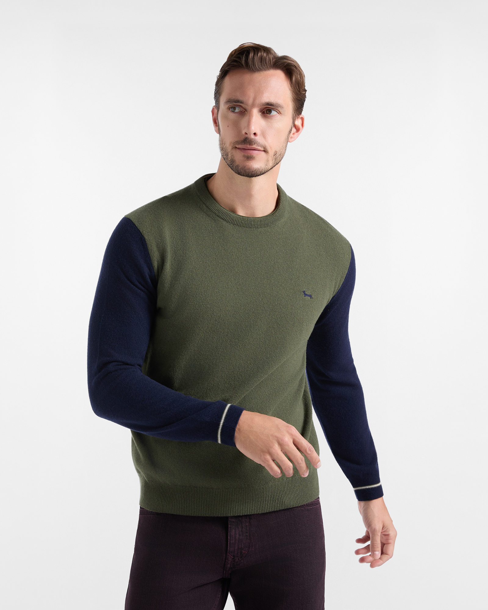 Men's regular fit sweater in a green cashmere blend