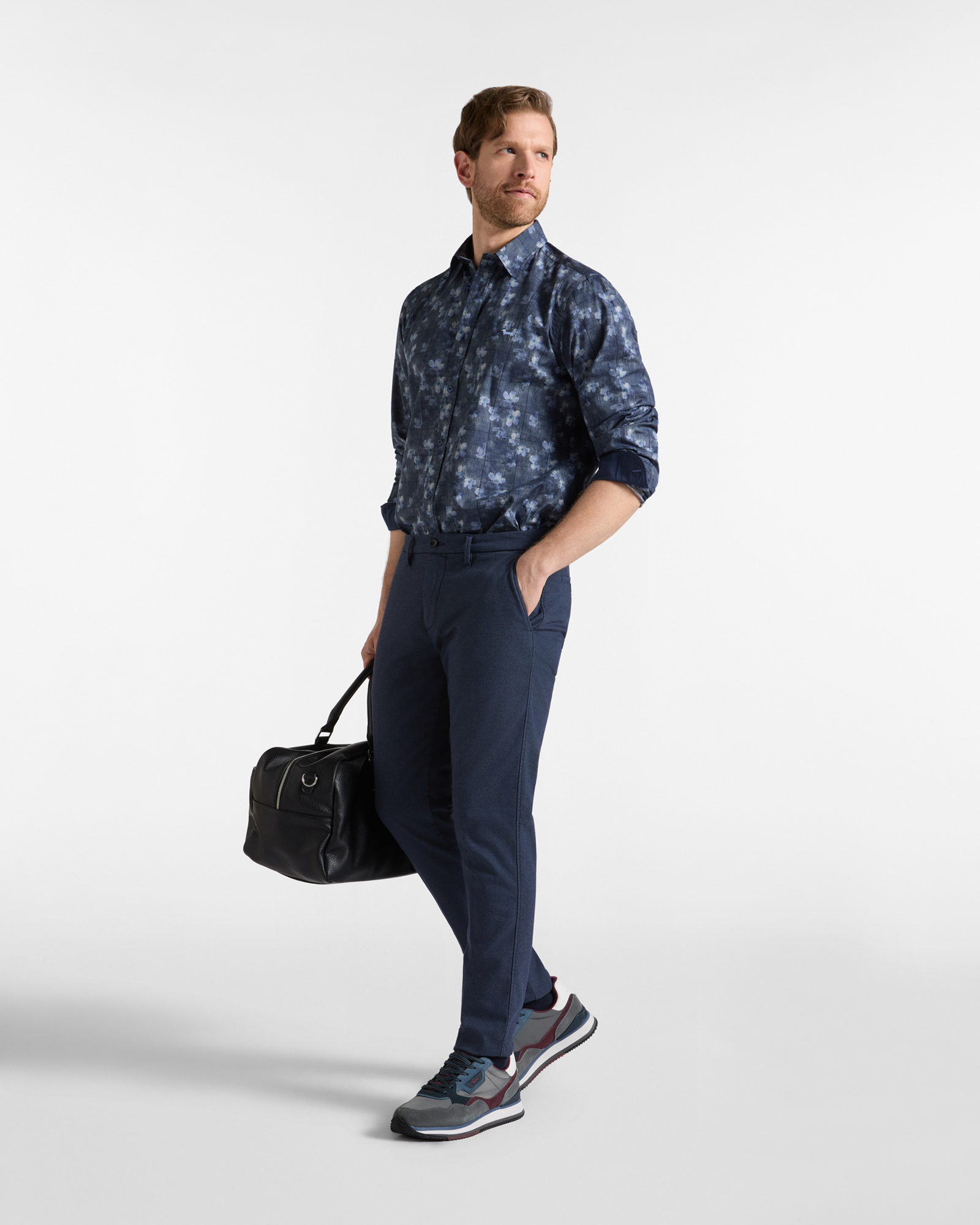 WELSH PRINT + FLOWER POPLIN SHIRT, NAVY BLUE, large image number 3