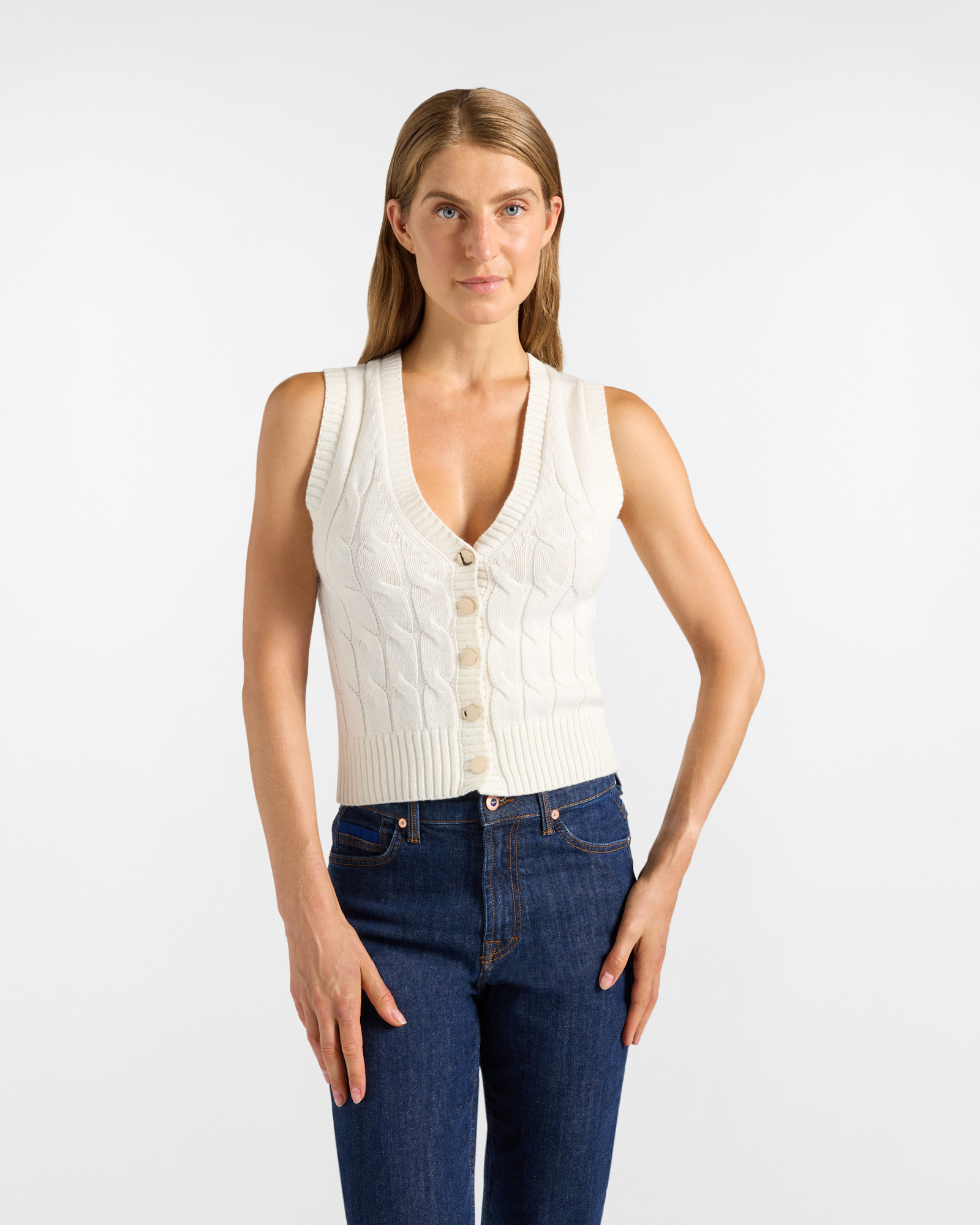 Women's Made in Italy V-neck sweater in white wool blend