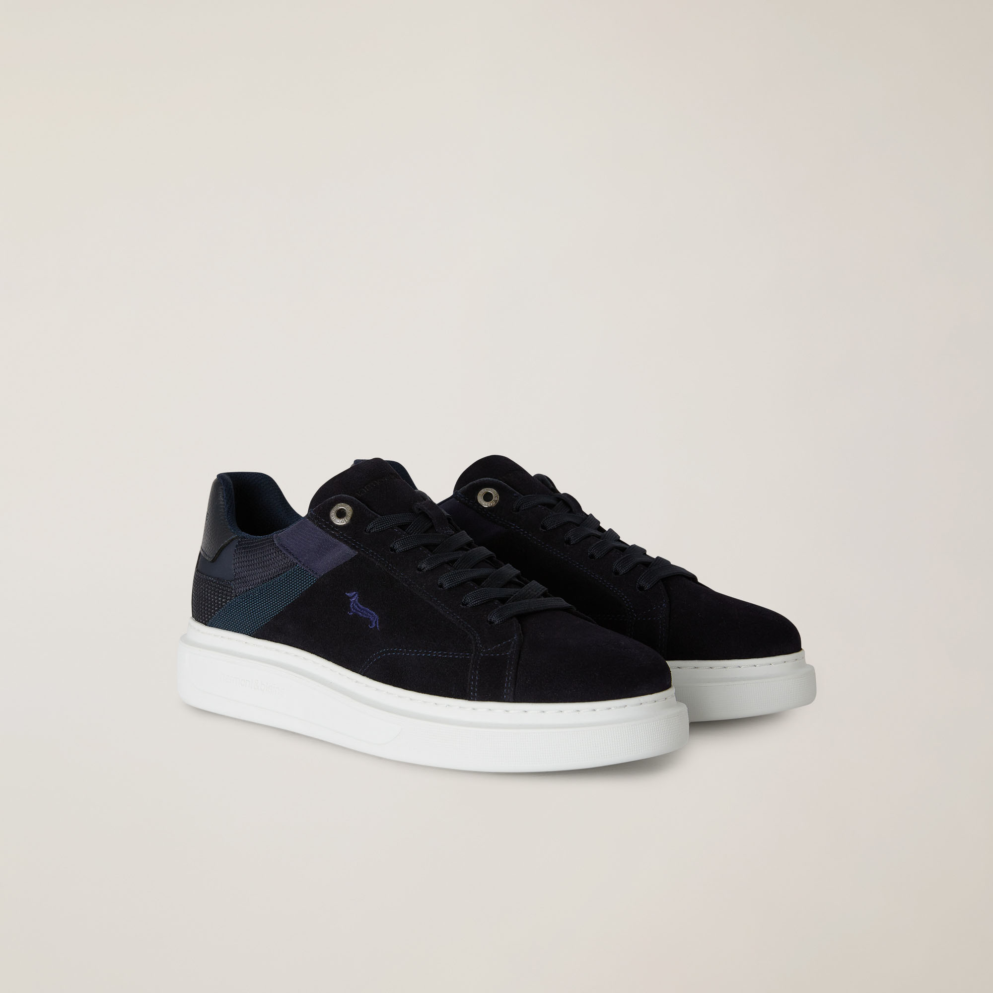 Sneaker In Vera Pelle E Tessuto, Blu Scuro, large image number 1