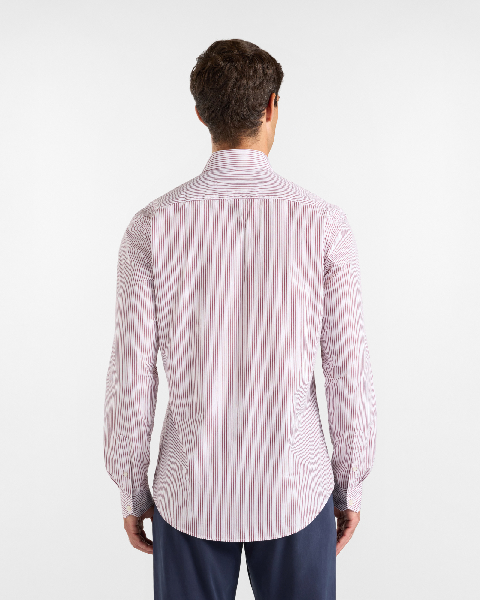 Men's narrow-fit  shirt featuring stripes on a  yarn-dyed background, RED, large image number 2
