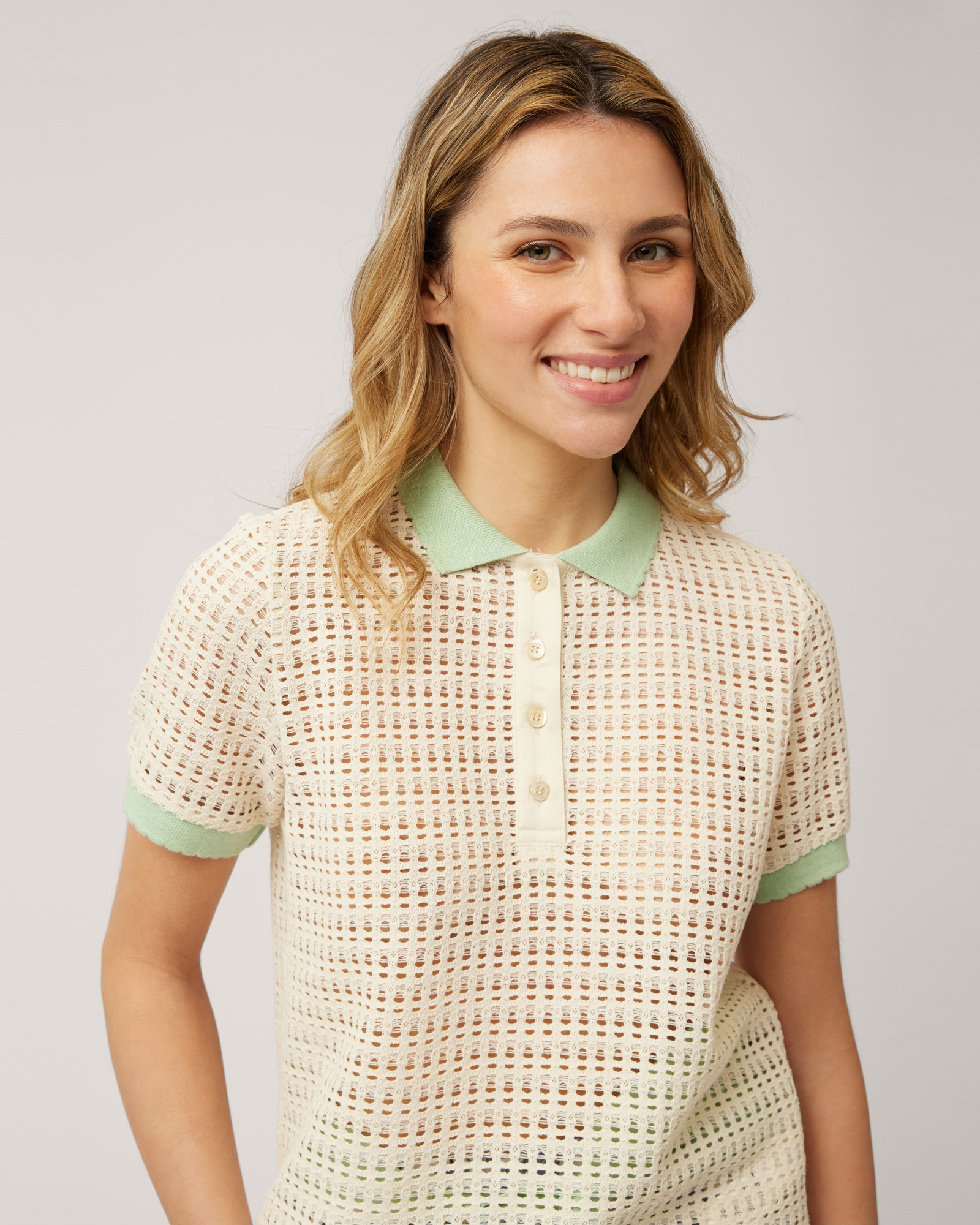 Crochet Effect Polo, Creamy White, large image number 2