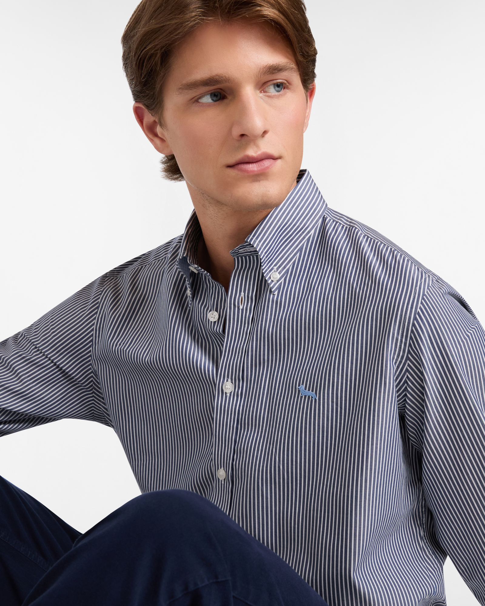 Camicia A Righe Con Bassotto, Blu Sport, large image number 2