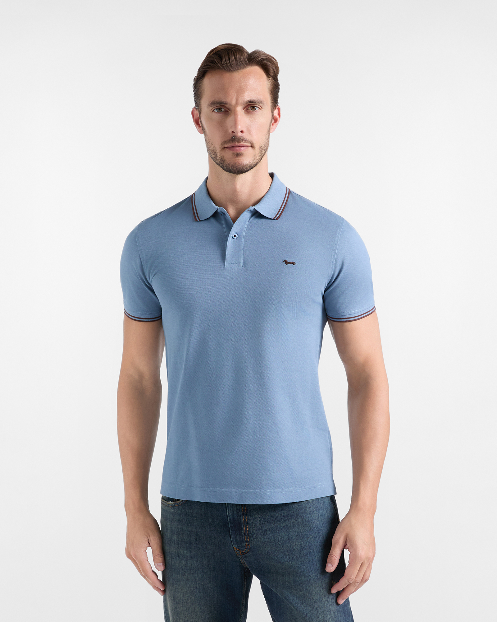 Men's short-sleeve sky blue 100% pure cotton piqu&eacute; polo shirt