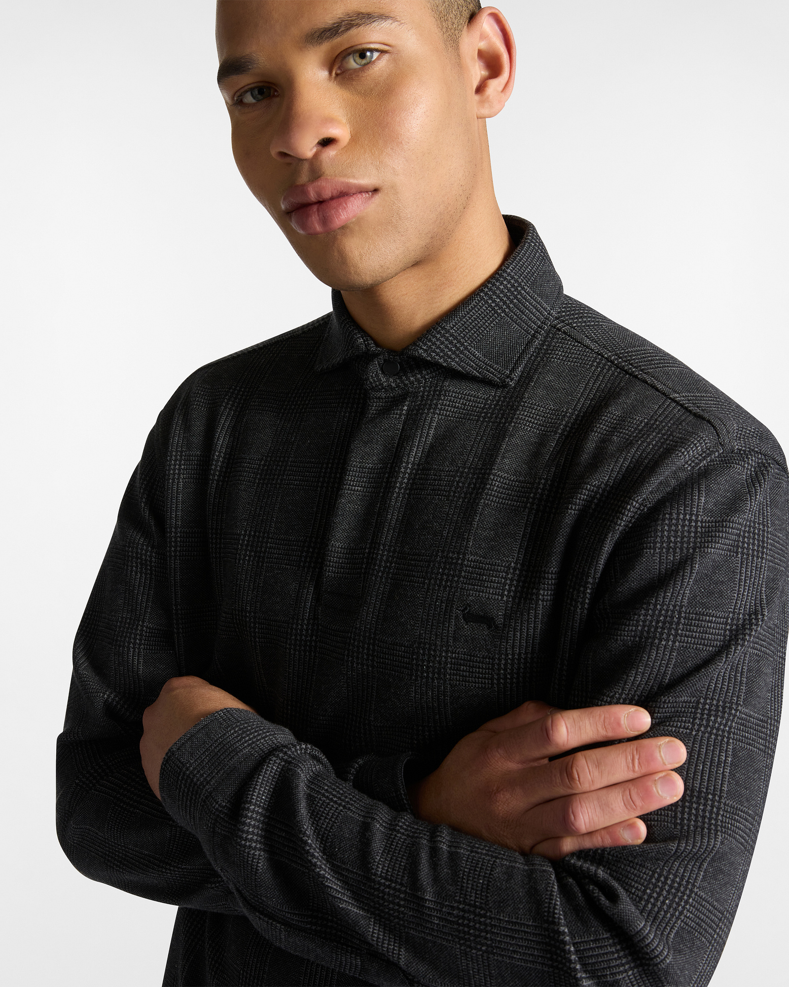 Long Sleeve Cotton Polo with Check Pattern, Gray, large image number 2