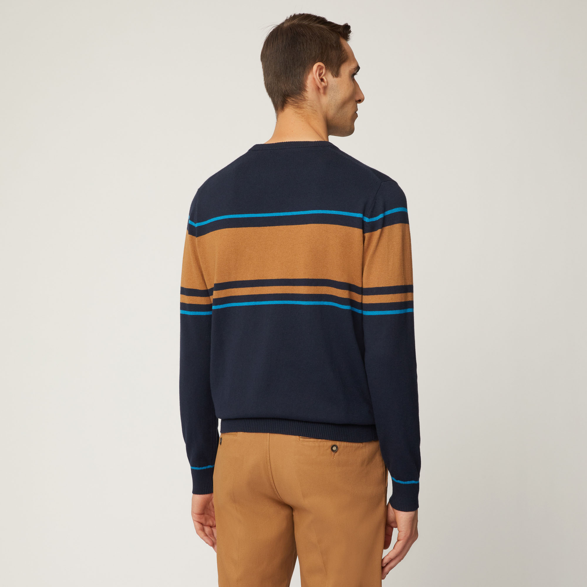 Pullover Girocollo Con Banda Centrale E Righini A Contrasto, Light Blue, large image number 1