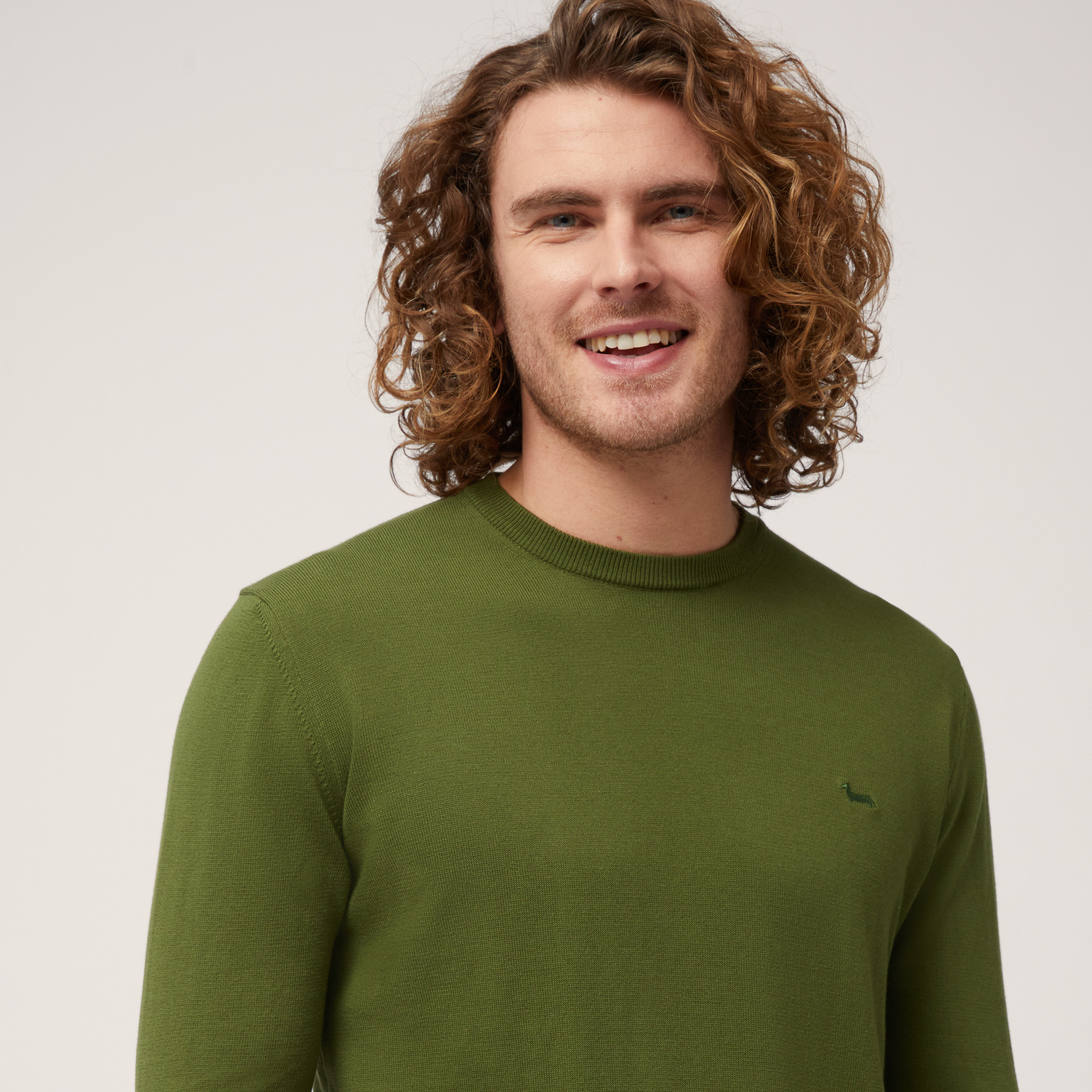 Cotton Crew Neck Pullover, Green, large image number 2
