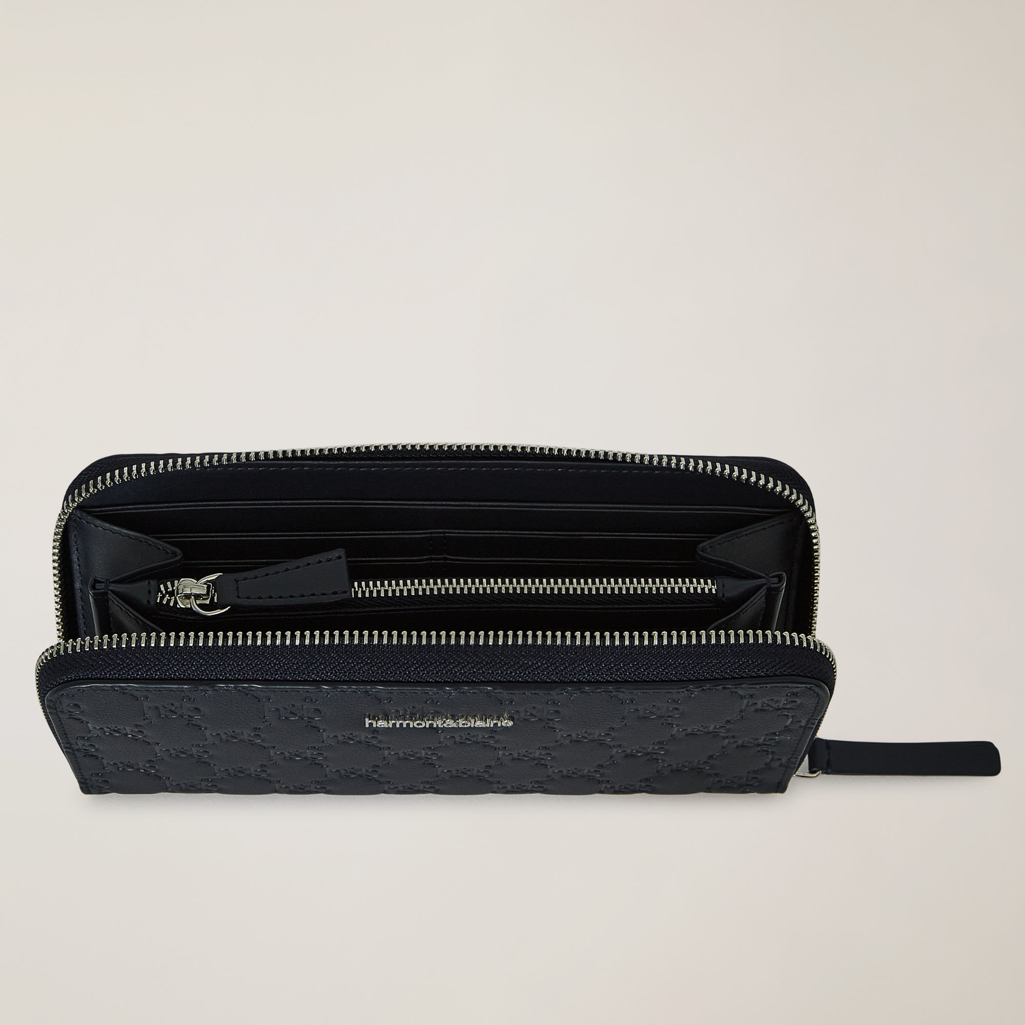 Portafoglio Zip Around In Pelle Con Monogramma All-Over, Blu Navy, large image number 1