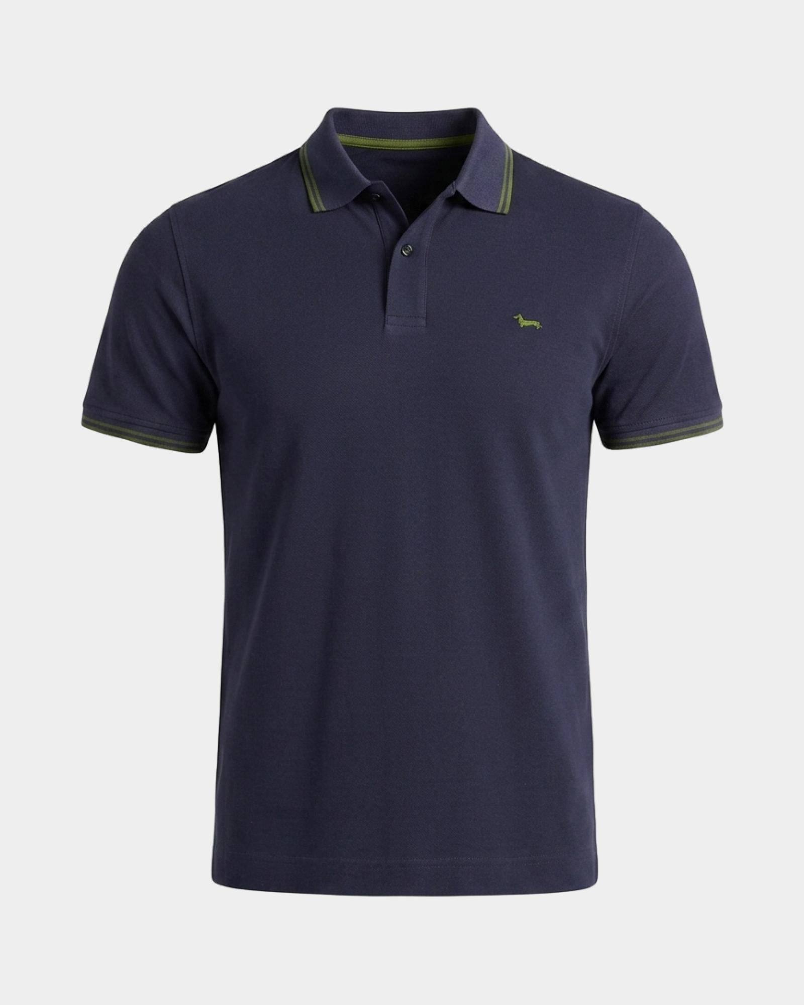Polo para hombre de manga corta en piqu&eacute; de 100 % puro algod&oacute;n, AZUL MARINO, large