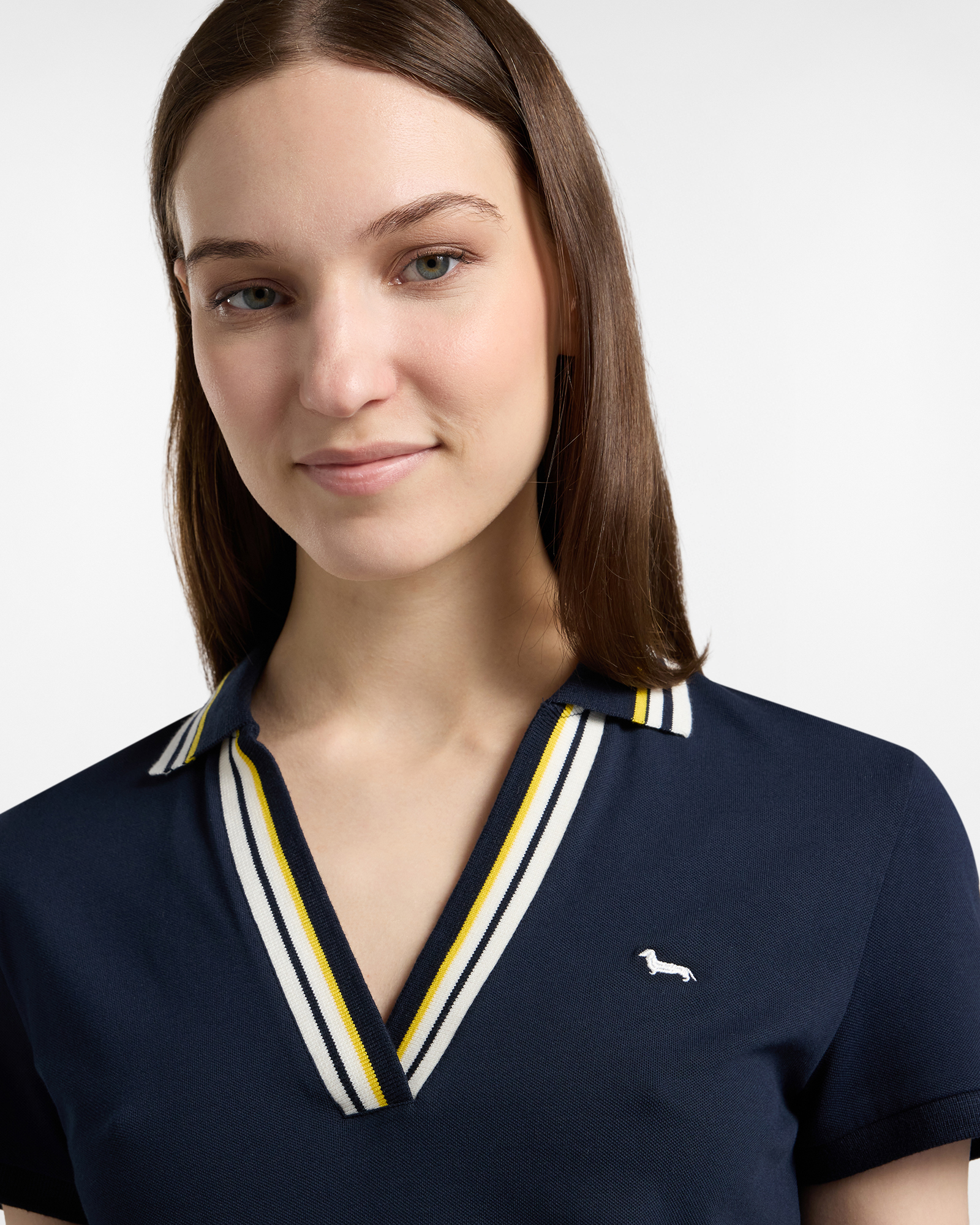 Women's polo shirt with ribbed neckline, Blue, large image number 2