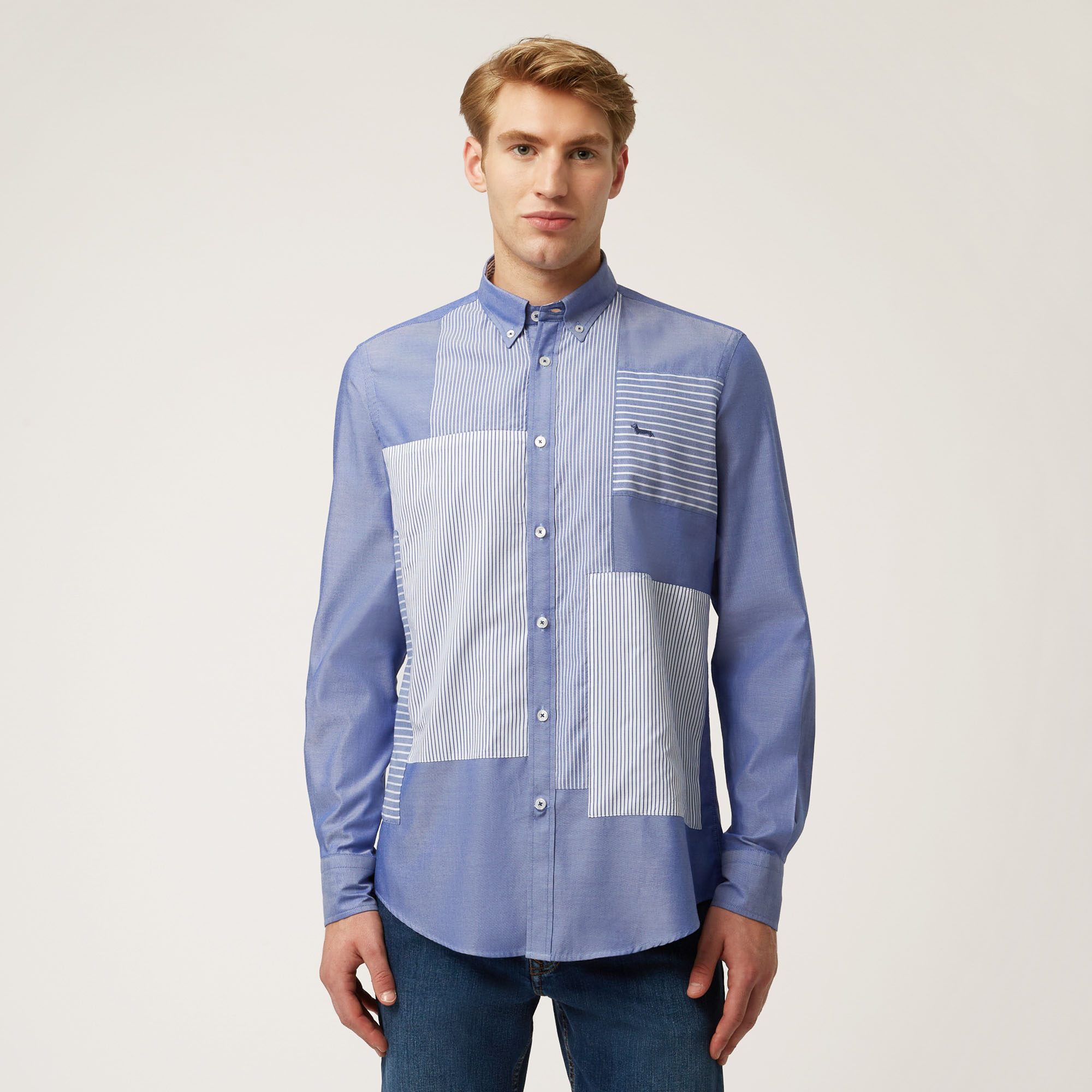 Camisa De Algodón Con Parches, Azul, large image number 0