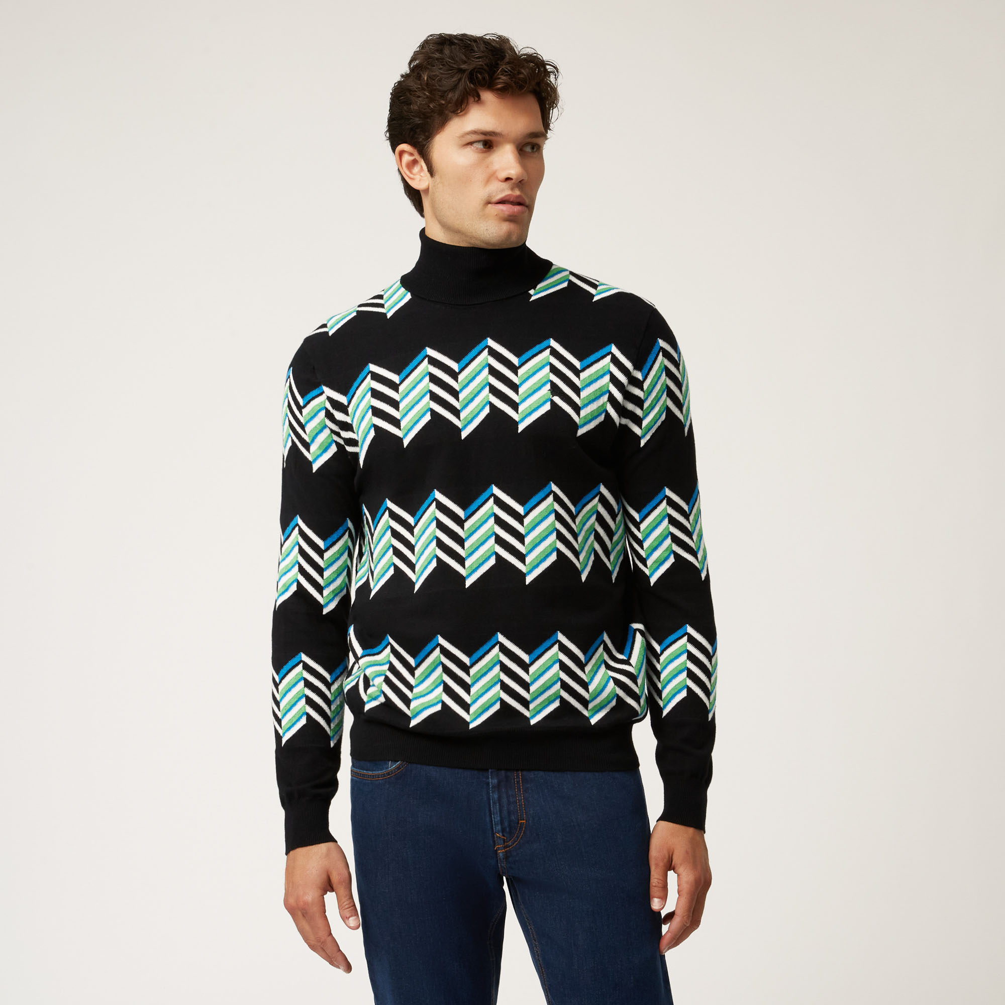 Ski Lounge High-Neck Pullover With Contrasting Pattern, Black, large image number 0