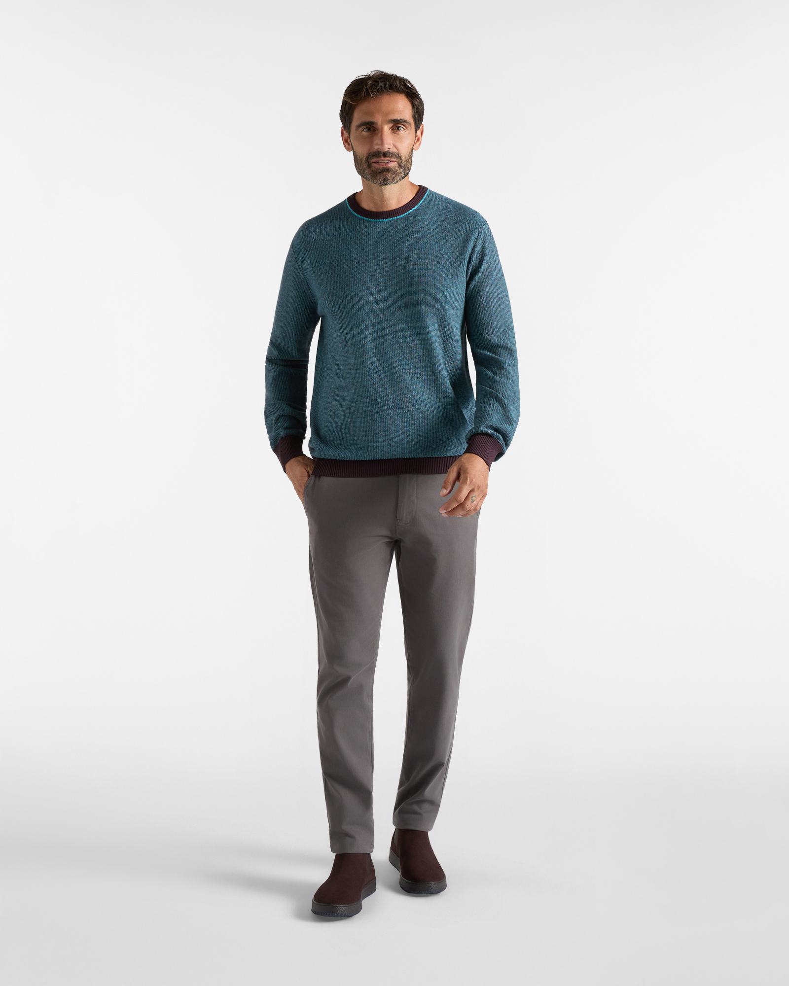 Maglia Girocollo HBJ Uomo punto misto in lana e cashmere, PRUGNA, large