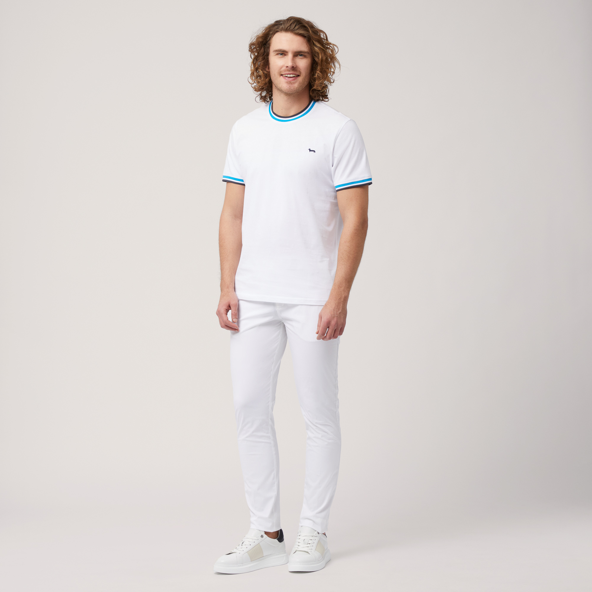 T-Shirt with Striped Details, White, large image number 3