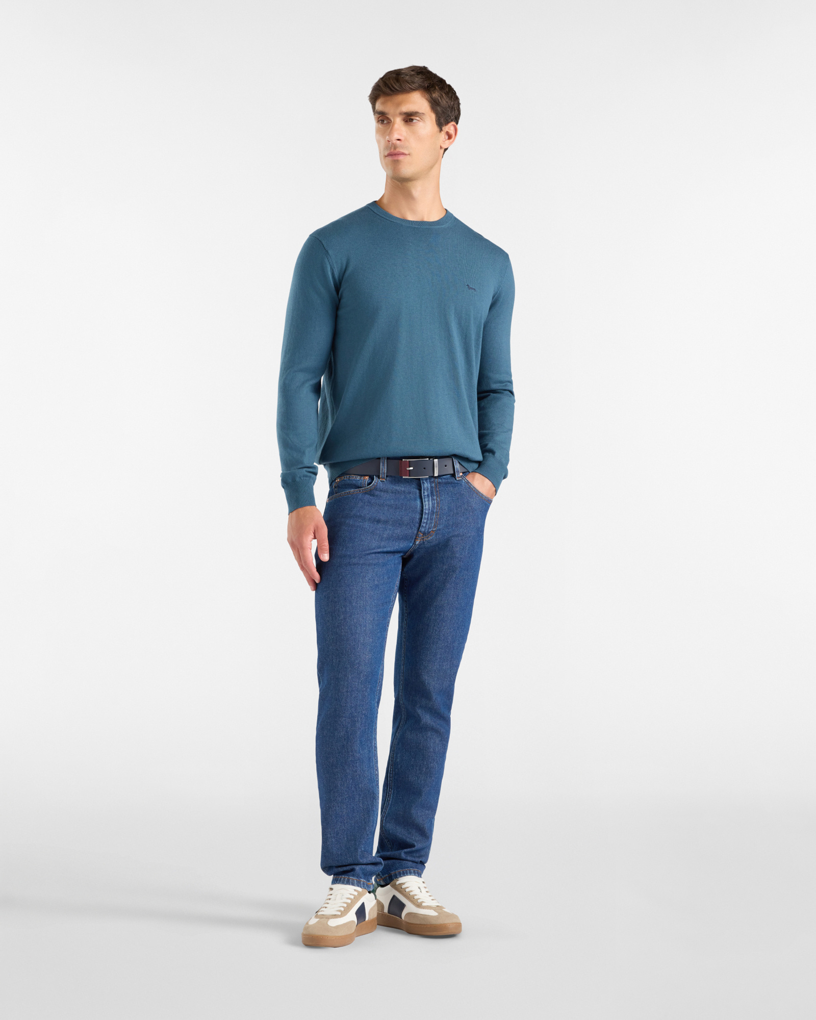 Men's regular fit sweater in a  wool and cotton blend, DARK GREEN, large image number 3