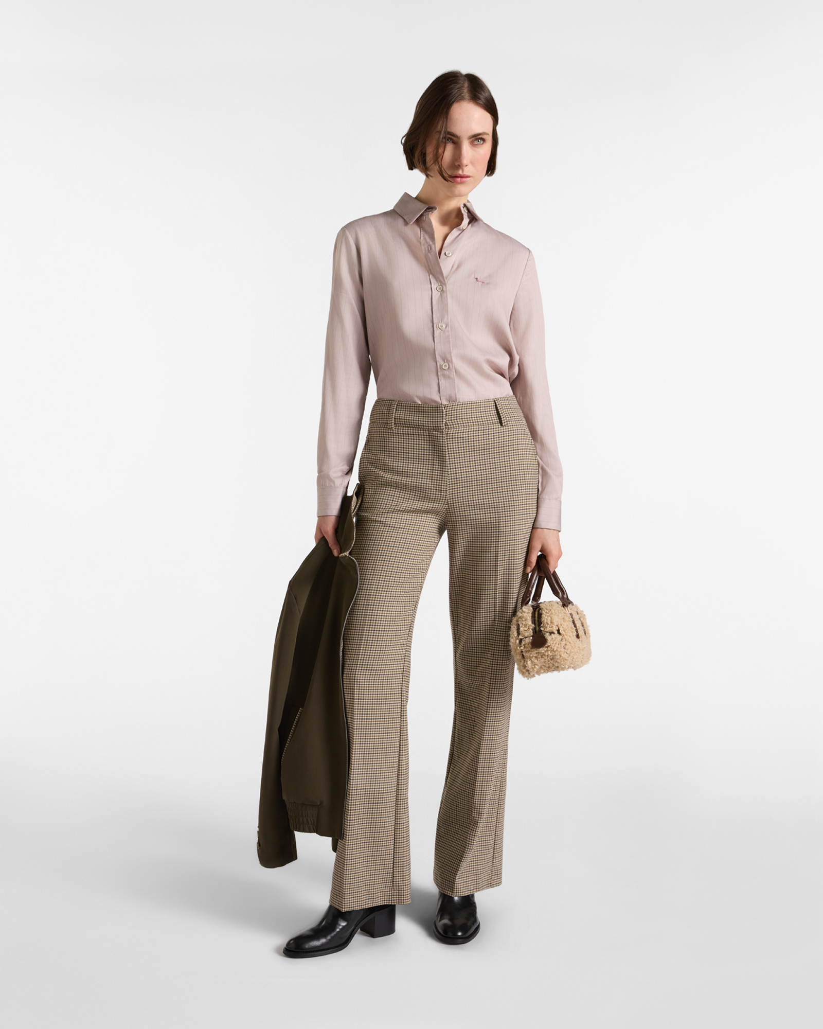 Camisa de mujer de tejido fluido con rayas en color arena, BEIGE, large image number 3