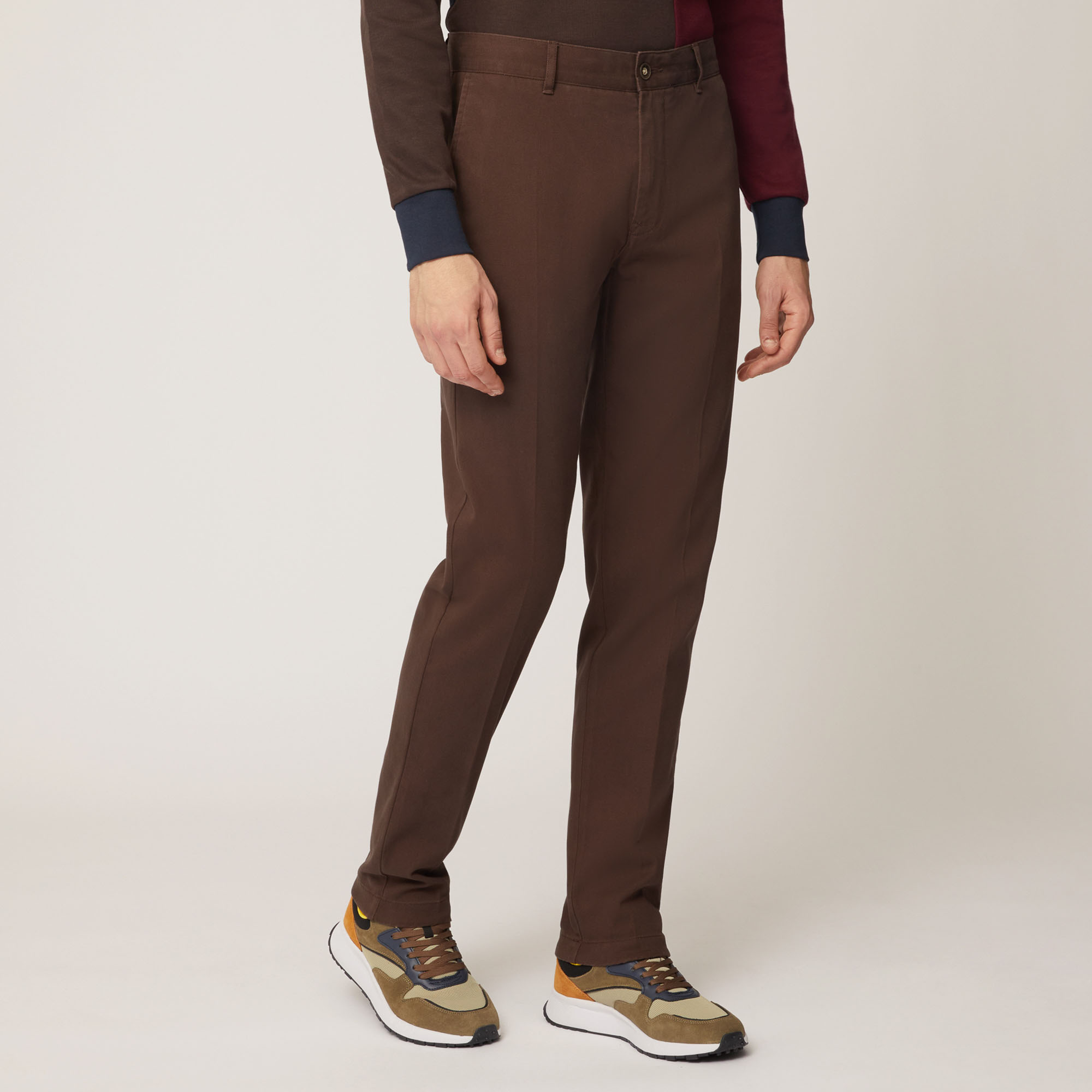 Pantalone Chino Narrow In Twill Pesante Di Cotone, Marrone Scuro, large image number 0