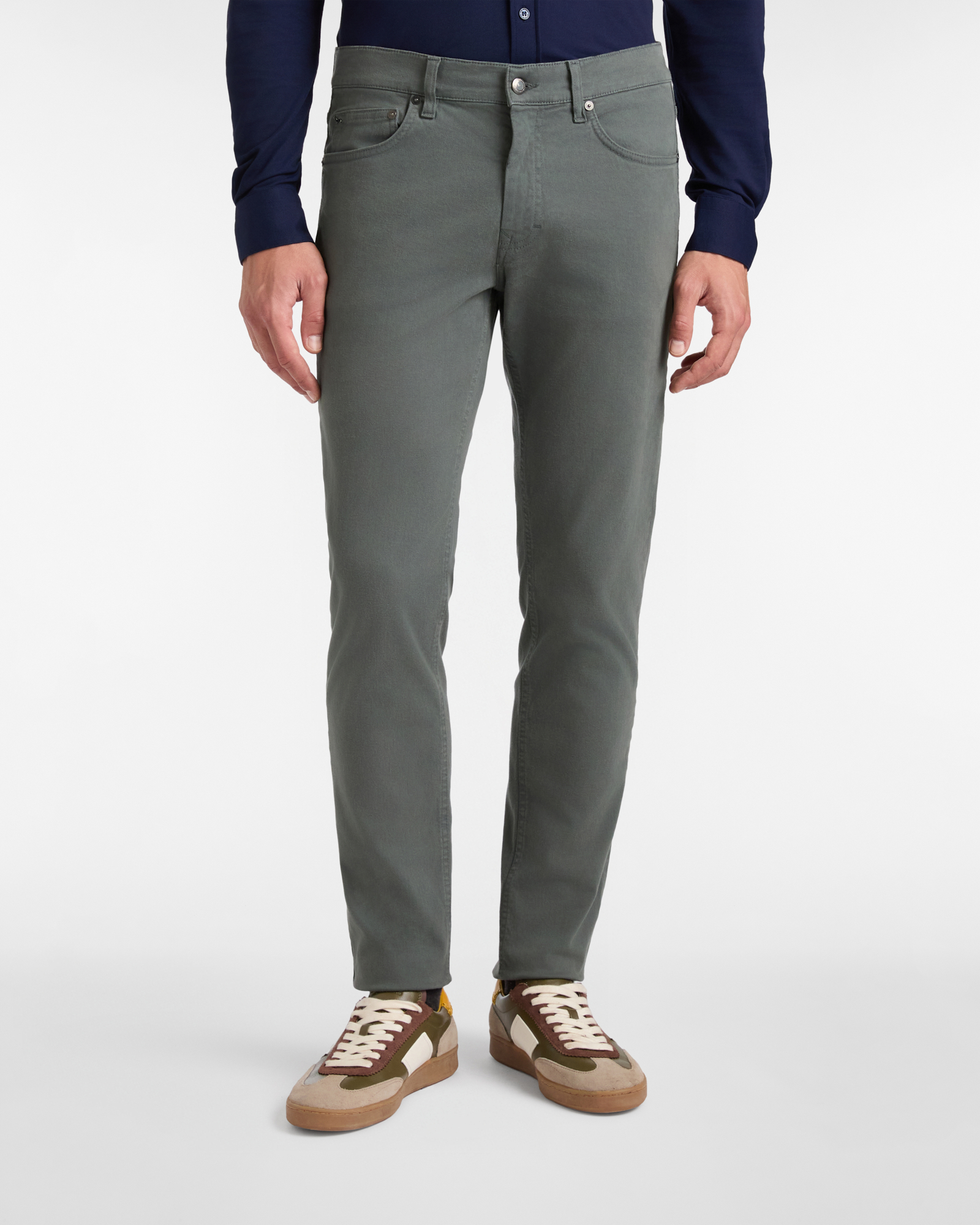 Pantaloni In Gabardine Narrow Fit, Grigio, large