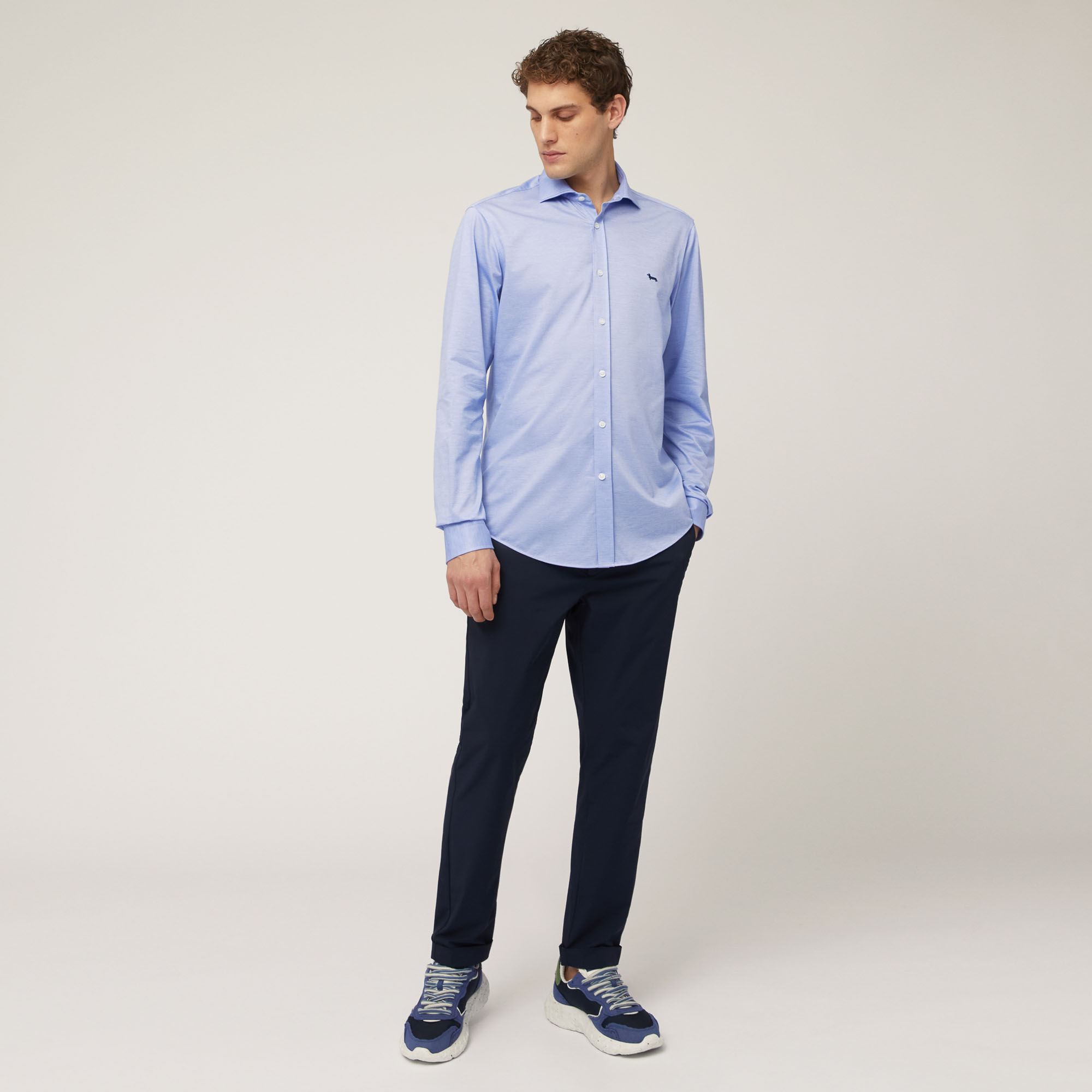Camisa de algodón con bajo redondeado, Azul, large image number 3