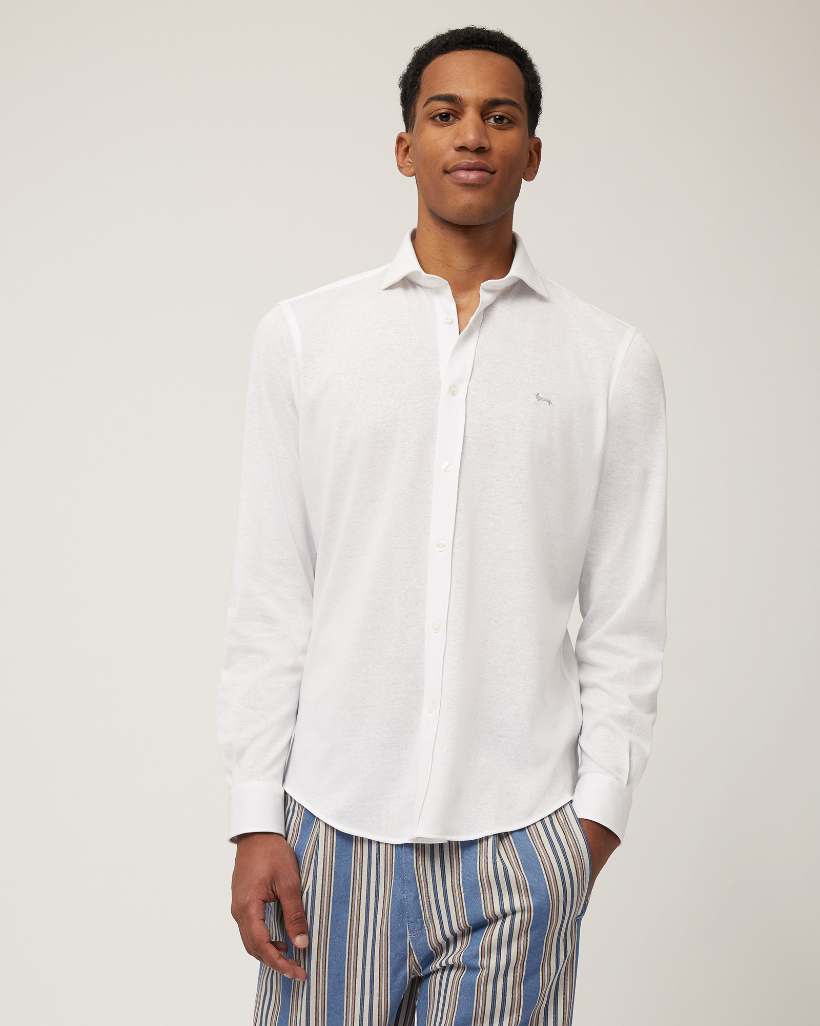 Camicia Con Ricamo Bassotto, Bianco Latte, large